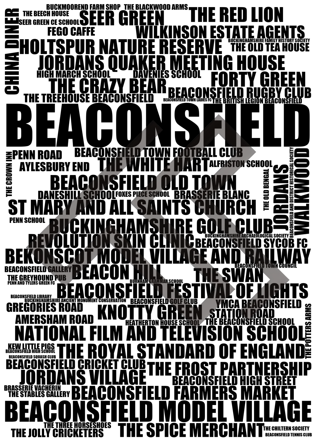 Beaconsfield - Premium Typographic Word Cloud Prints, Posters & Gifts