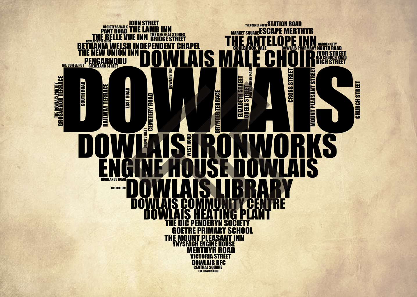 Dowlais - Premium Typographic Word Cloud Prints, Posters & Gifts