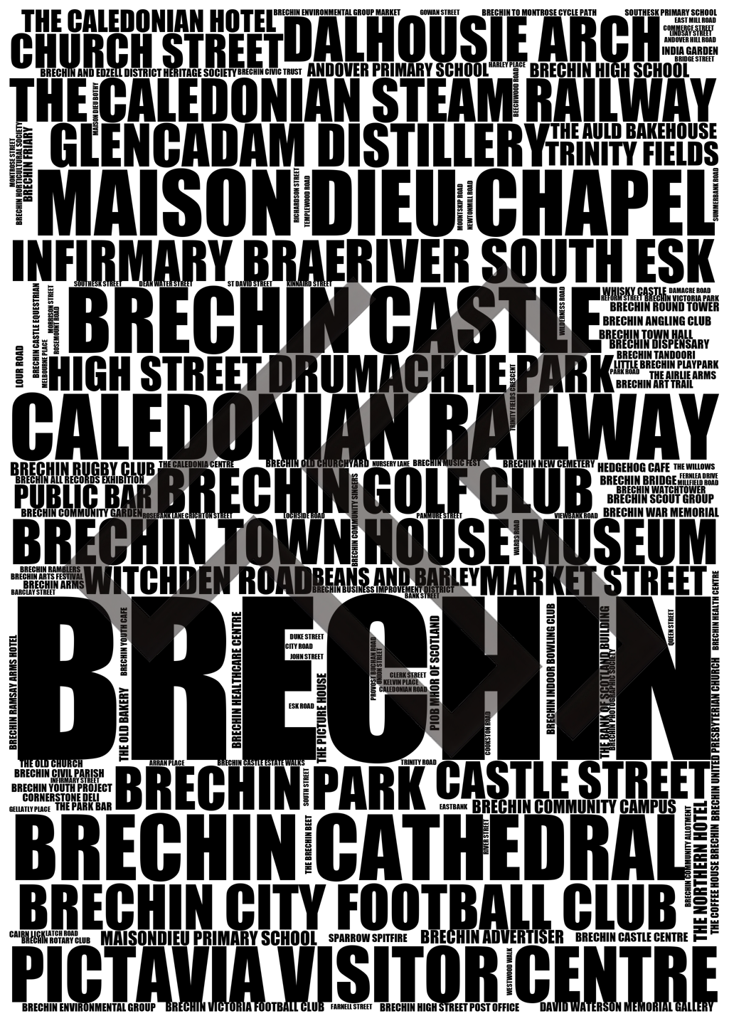 Brechin - Premium Typographic Word Cloud Prints, Posters & Gifts