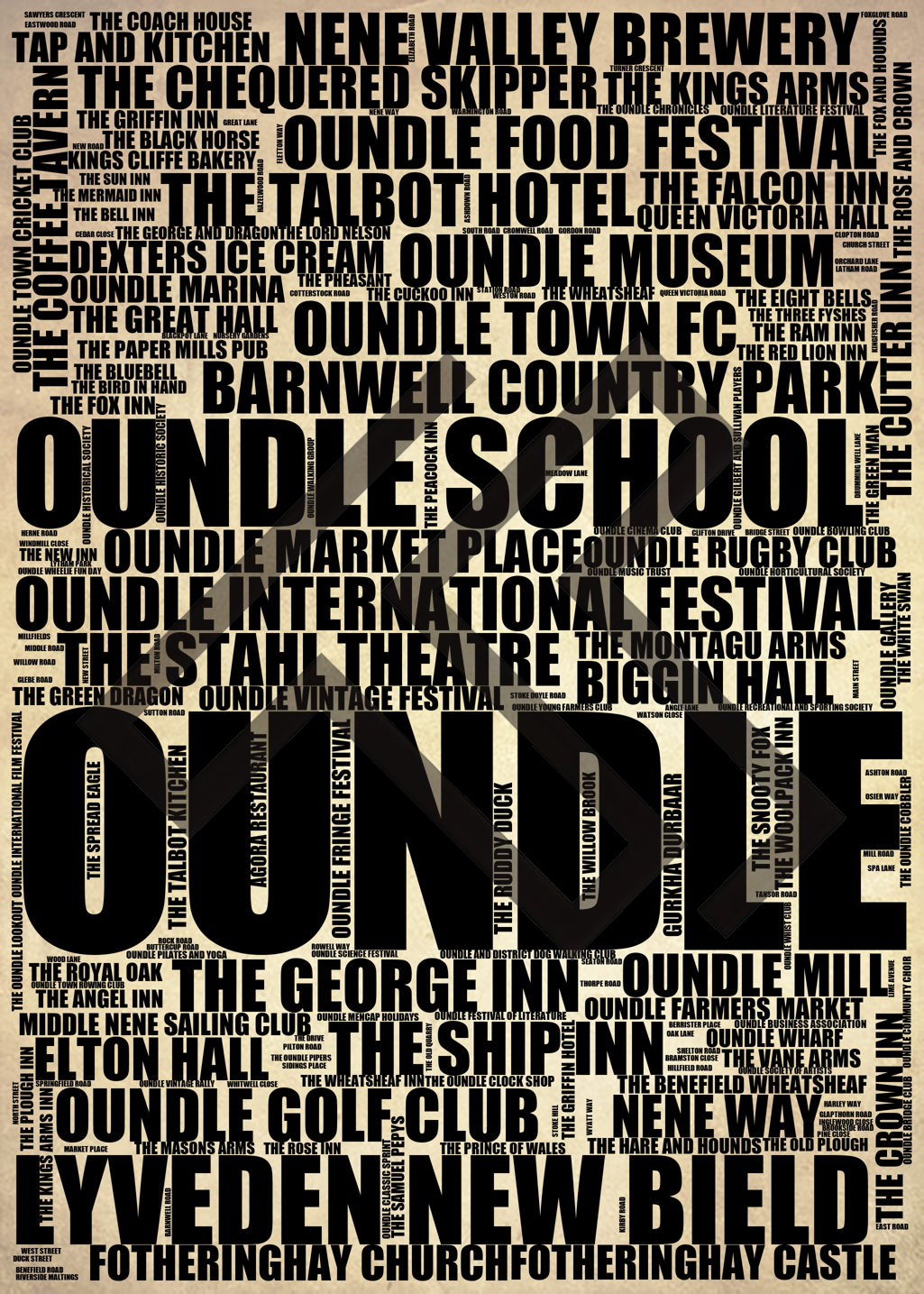 Oundle - Premium Typographic Word Cloud Prints, Posters & Gifts