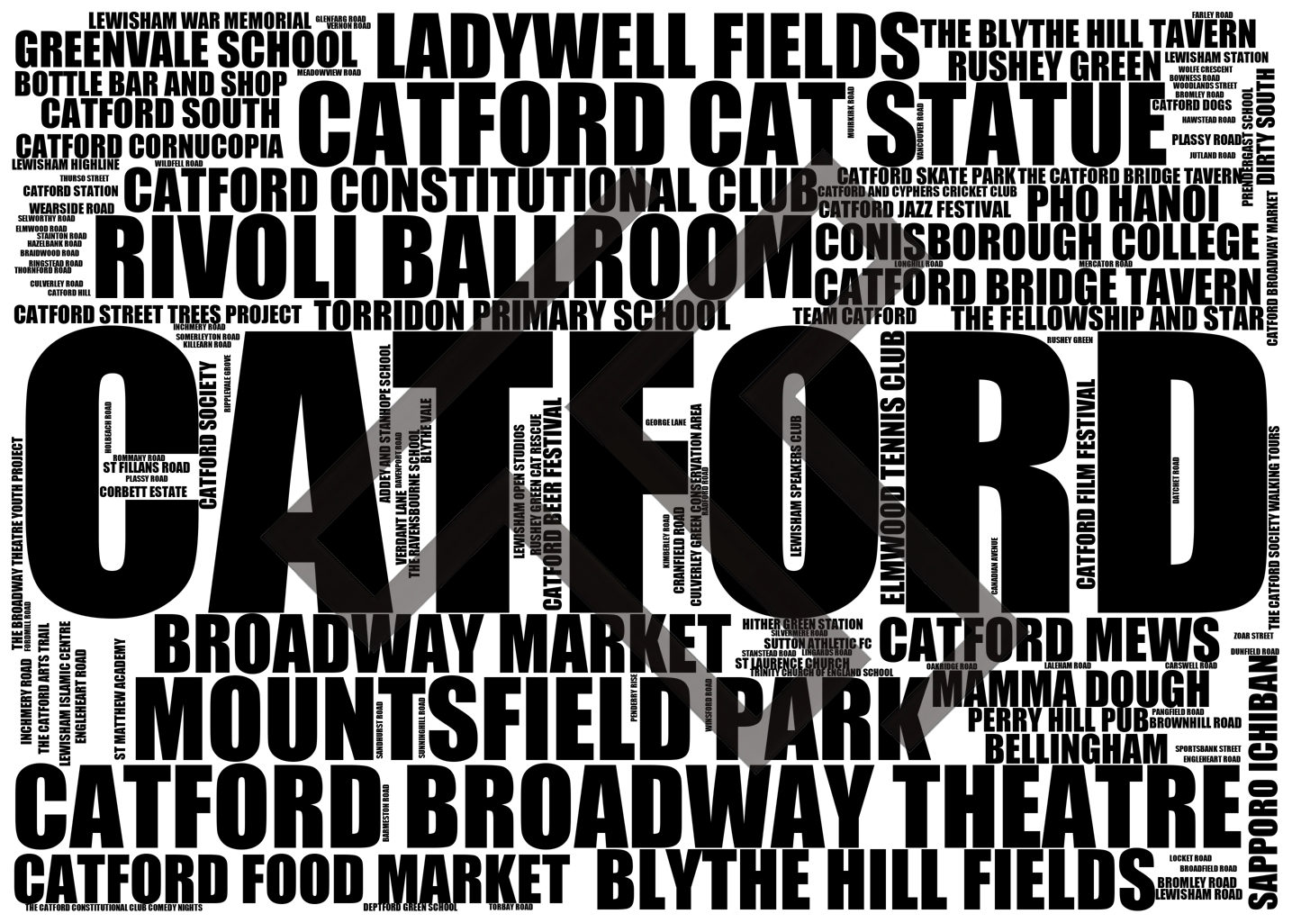 Catford - Premium Typographic Word Cloud Prints, Posters & Gifts