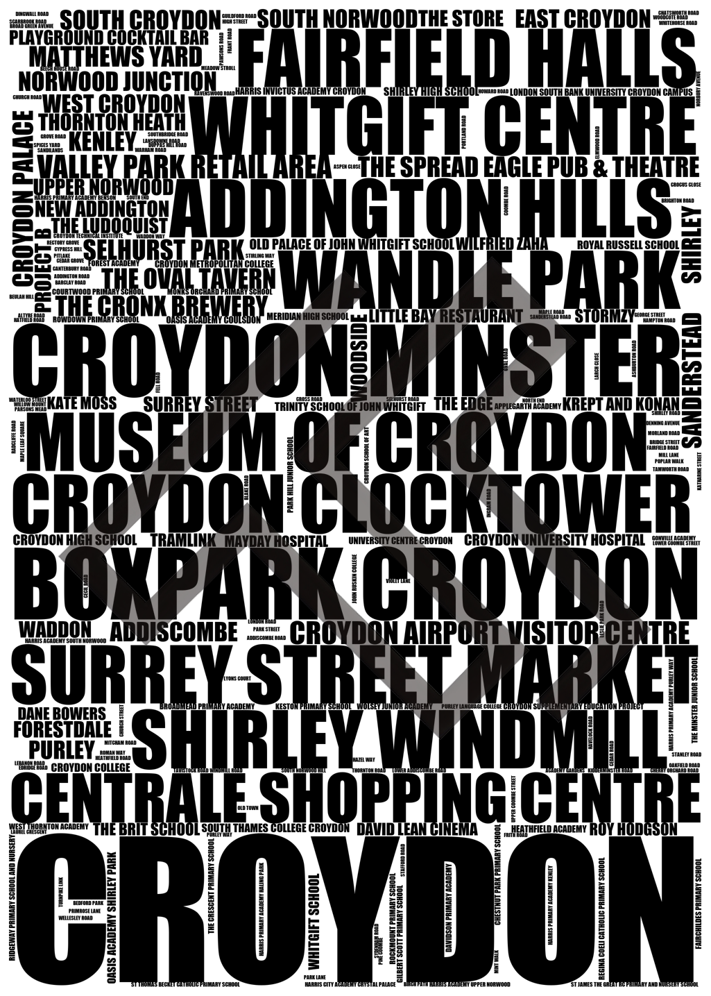 Croydon - Premium Typographic Word Cloud Prints, Posters & Gifts