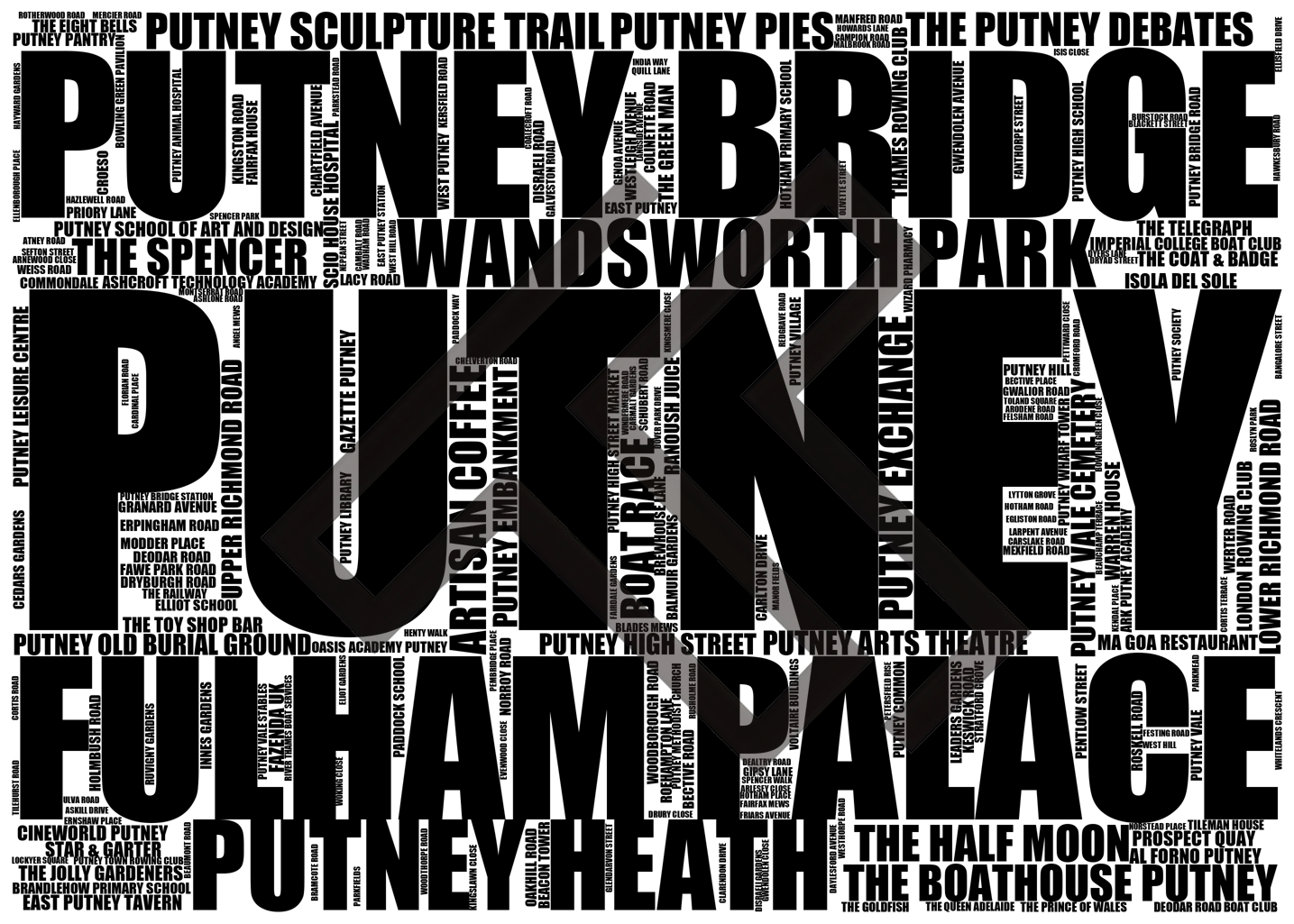 Putney - Premium Typographic Word Cloud Prints, Posters & Gifts