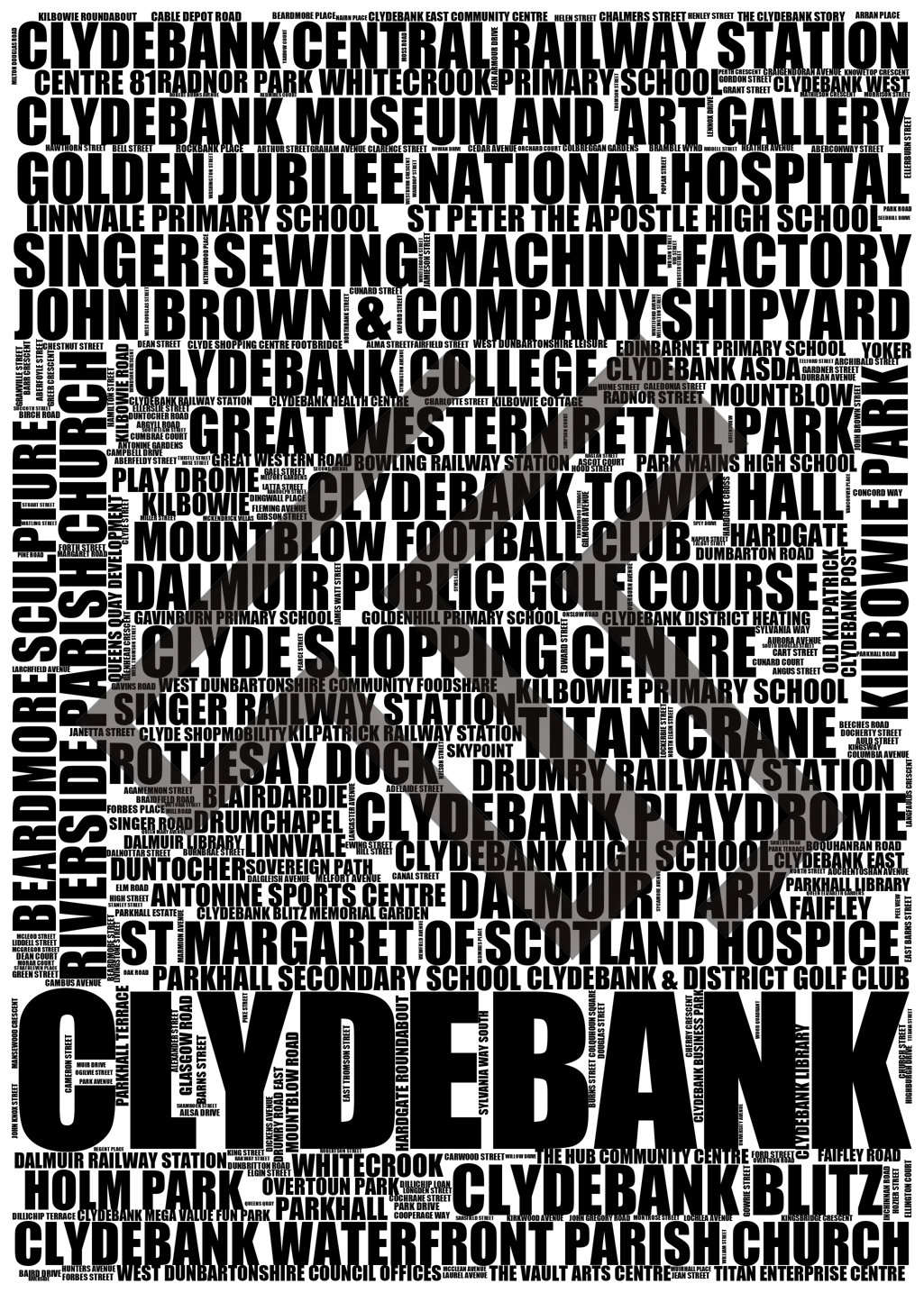 Clydebank - Premium Typographic Word Cloud Prints, Posters & Gifts