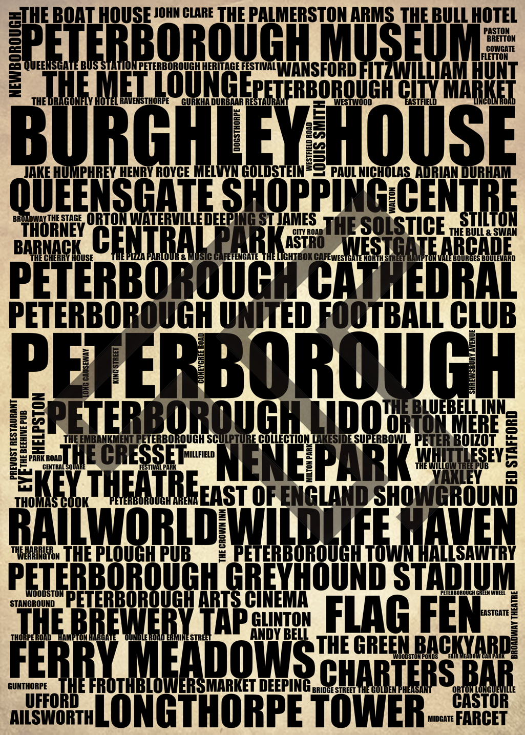 Peterborough - Premium Typographic Word Cloud Prints, Posters & Gifts