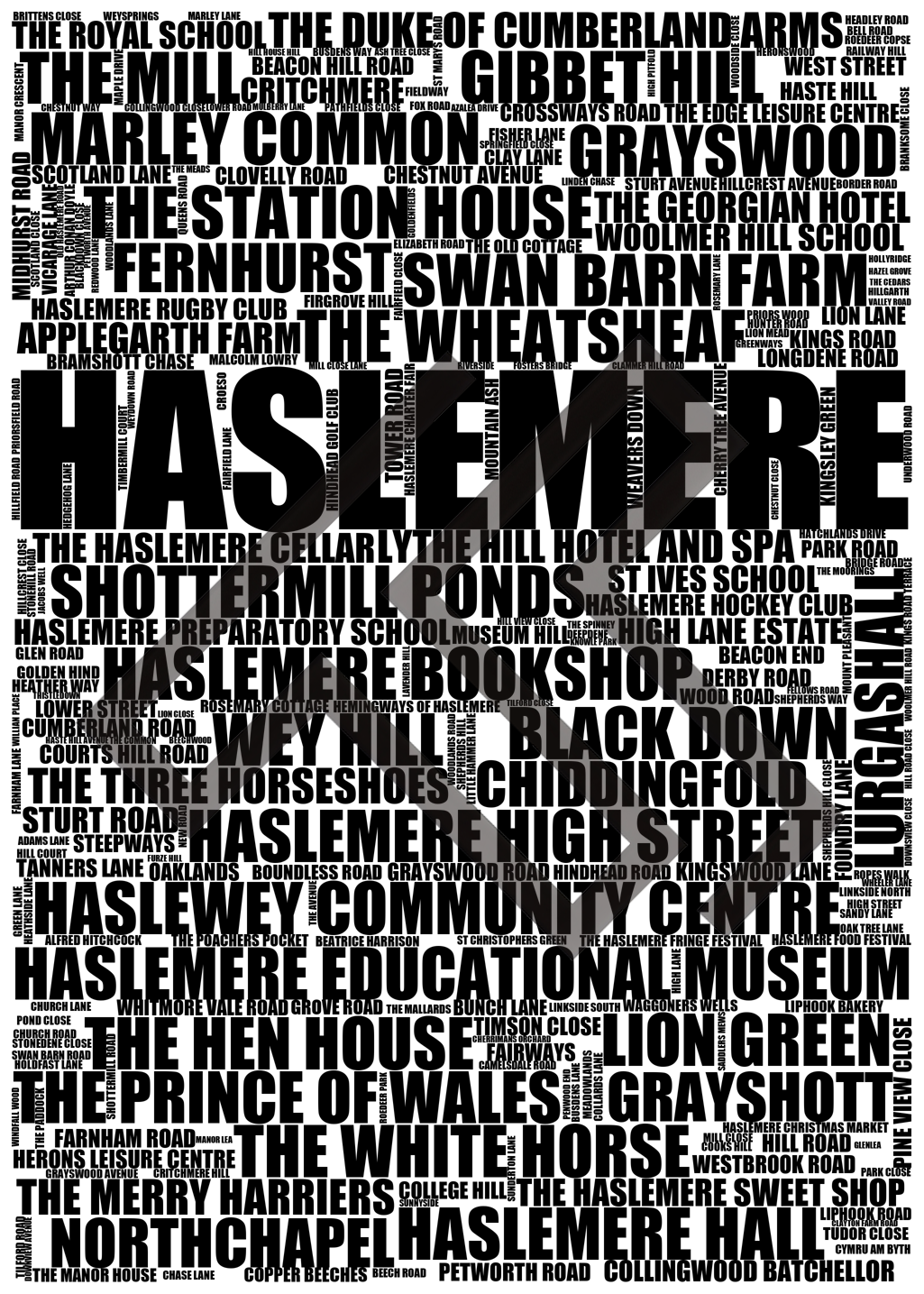 Haslemere - Premium Typographic Word Cloud Prints, Posters & Gifts