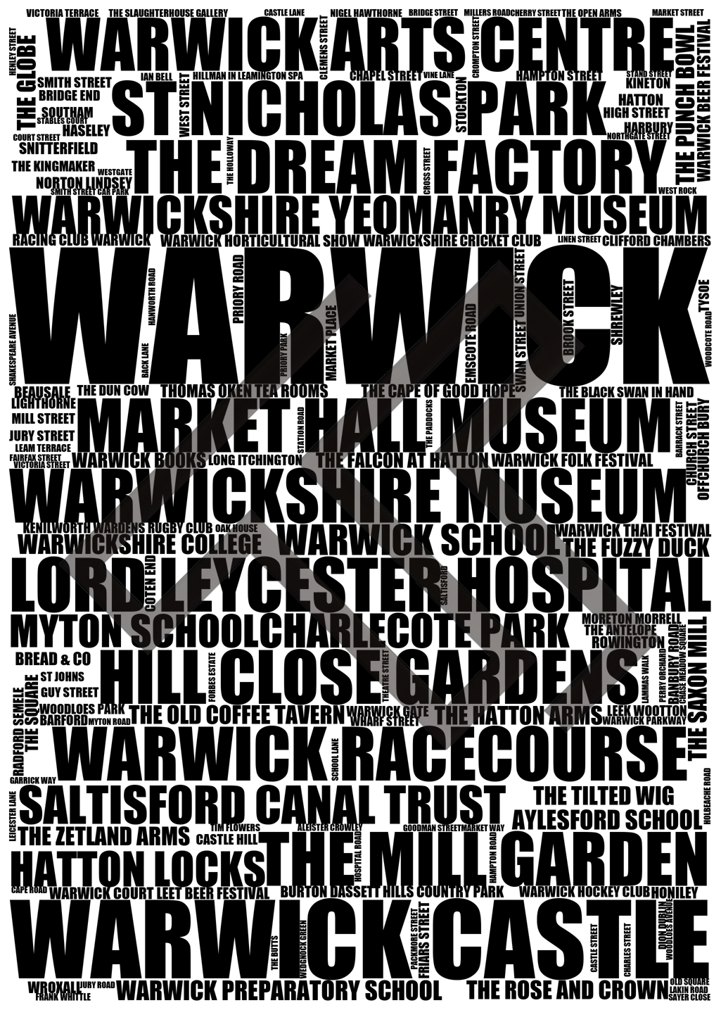 Warwick - Premium Typographic Word Cloud Prints, Posters & Gifts