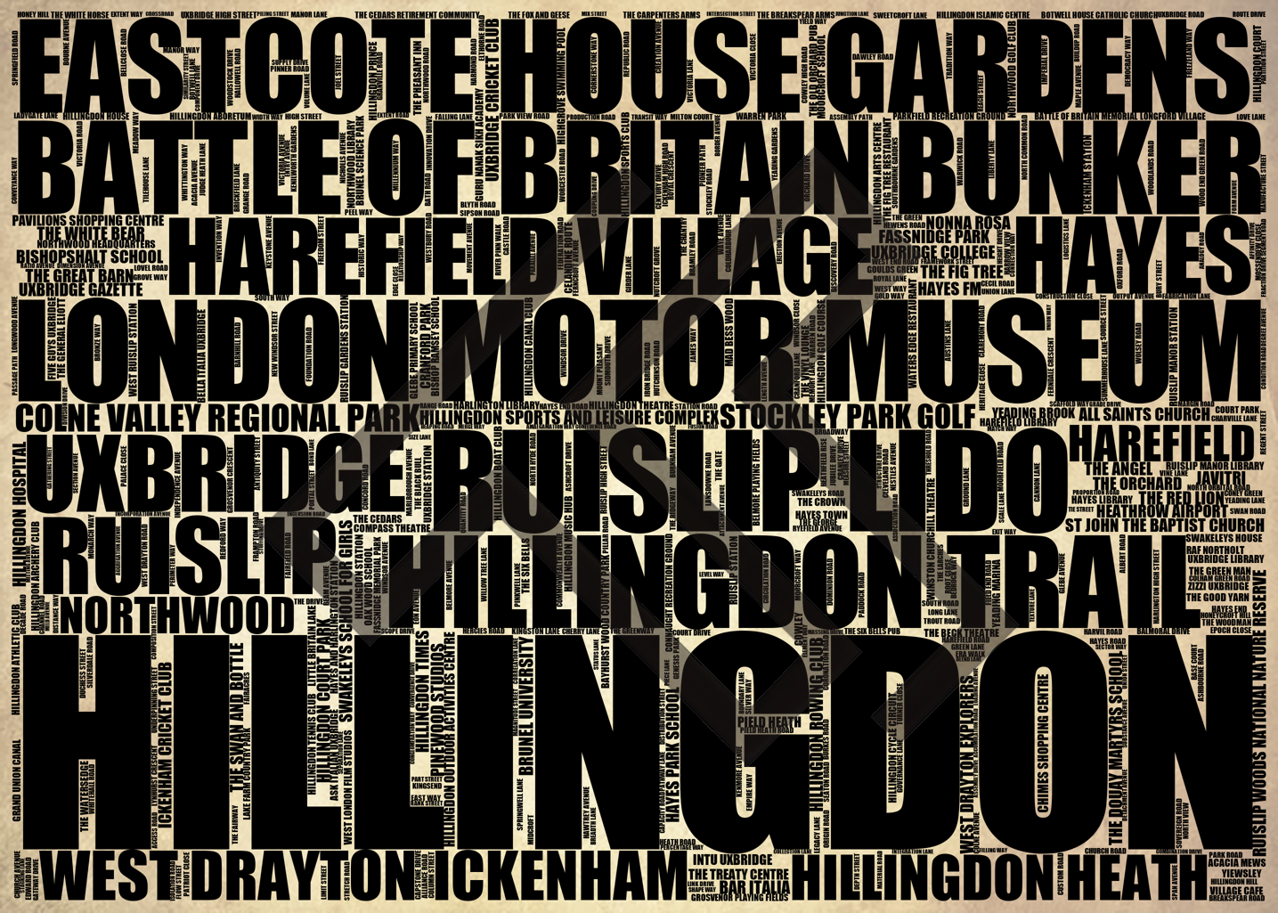 Hillingdon - Premium Typographic Word Cloud Prints, Posters & Gifts