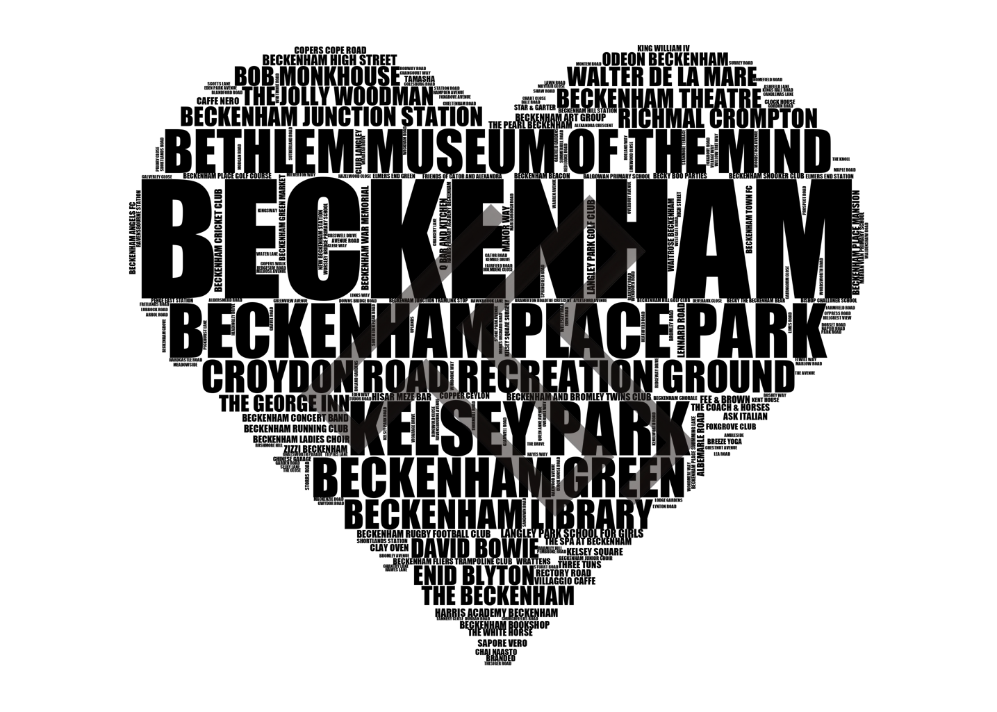 Beckenham - Premium Typographic Word Cloud Prints, Posters & Gifts