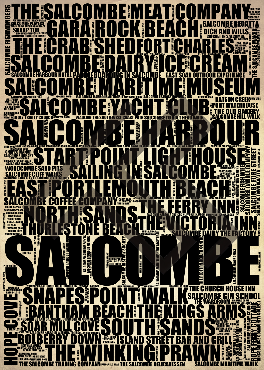 Salcombe - Premium Typographic Word Cloud Prints, Posters & Gifts