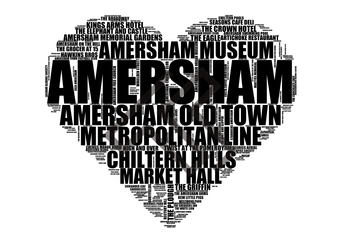 Amersham - Premium Typographic Word Cloud Prints, Posters & Gifts