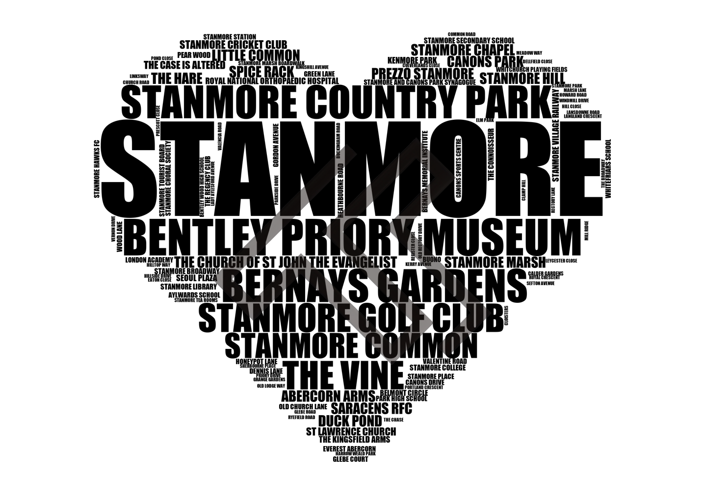 Stanmore - Premium Typographic Word Cloud Prints, Posters & Gifts