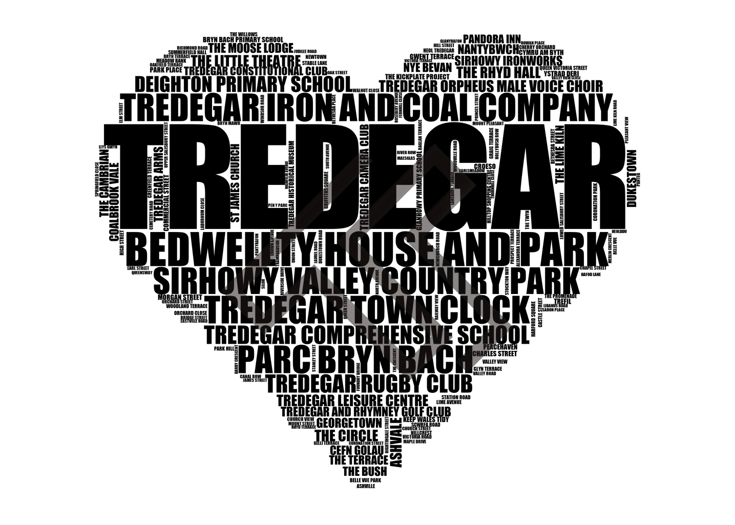 Tredegar - Premium Typographic Word Cloud Prints, Posters & Gifts