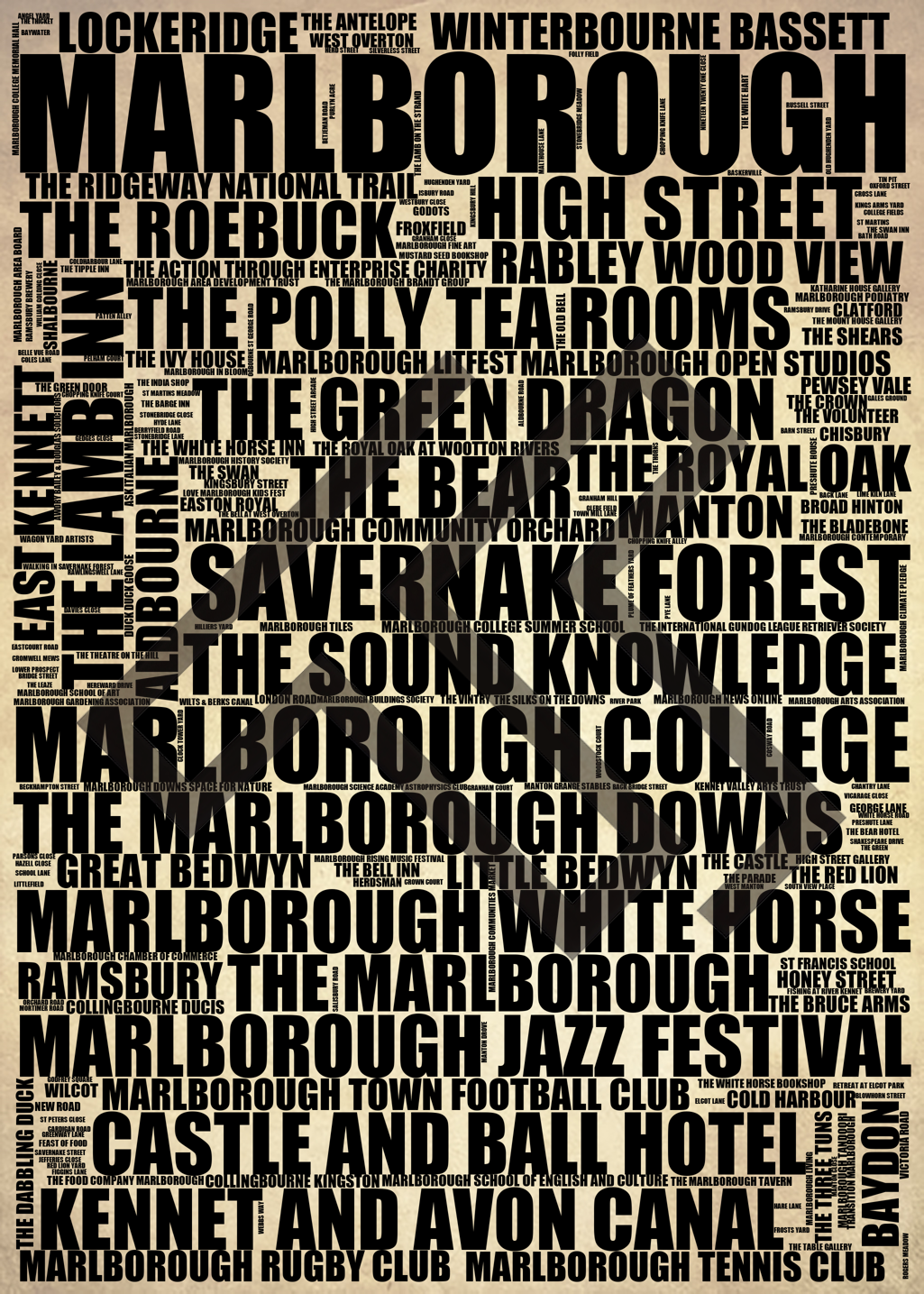 Marlborough - Premium Typographic Word Cloud Prints, Posters & Gifts