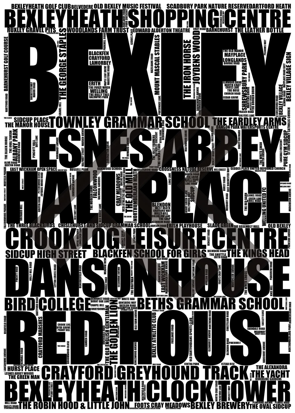 Bexley - Premium Typographic Word Cloud Prints, Posters & Gifts