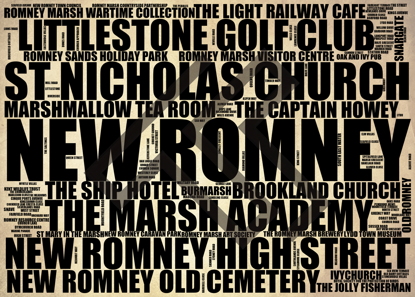 New Romney - Premium Typographic Word Cloud Prints, Posters & Gifts