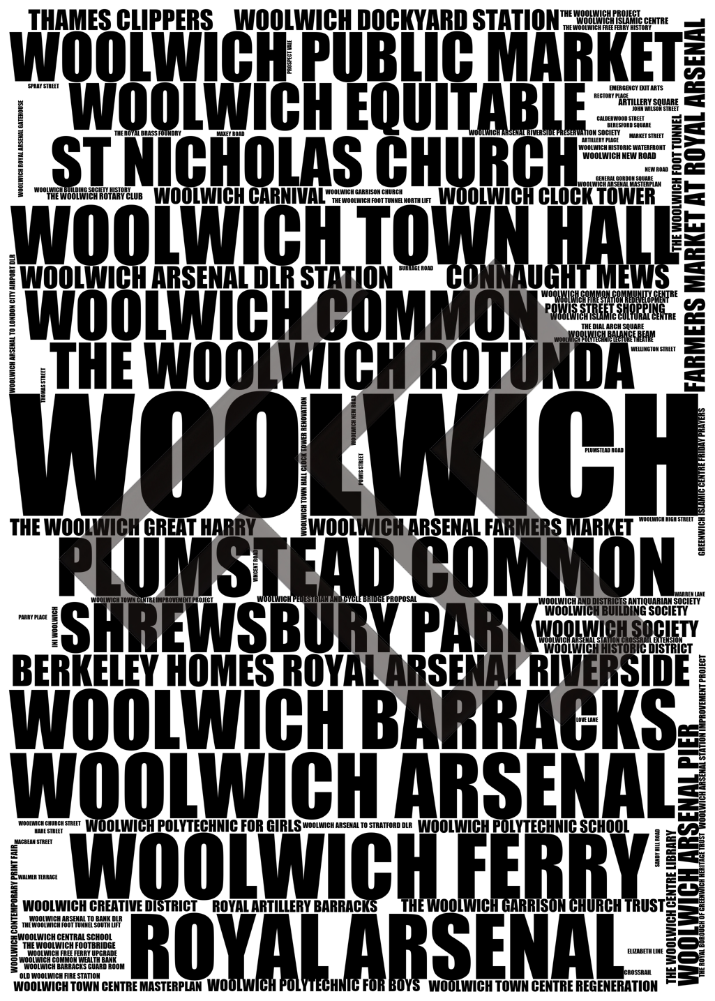 Woolwich - Premium Typographic Word Cloud Prints, Posters & Gifts