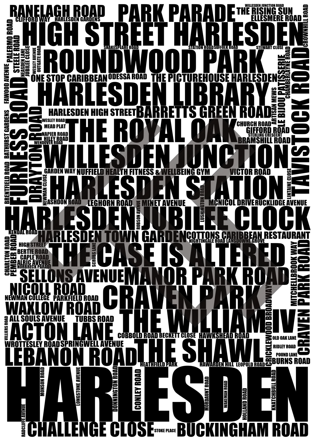 Harlesden - Premium Typographic Word Cloud Prints, Posters & Gifts