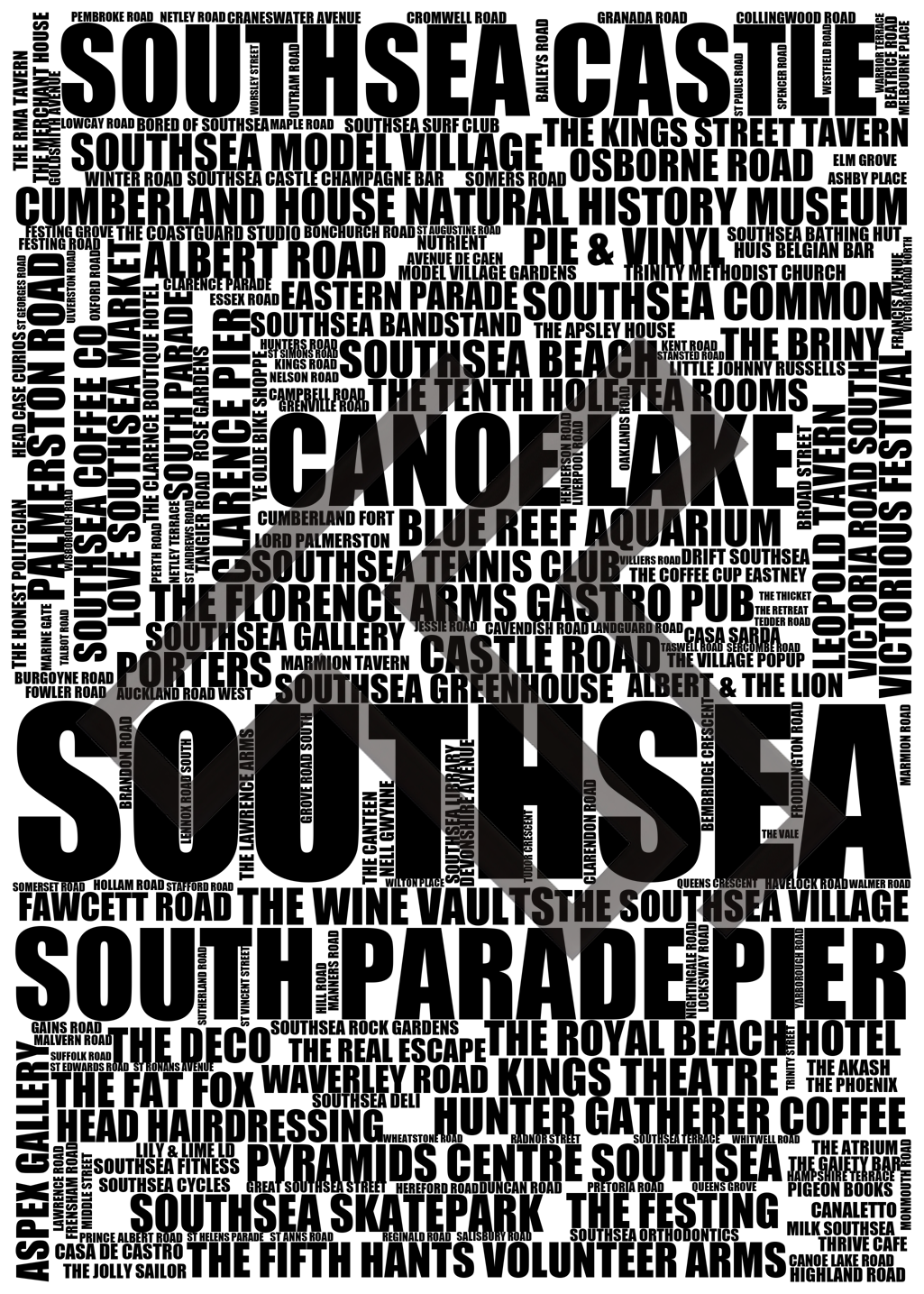 Southsea - Premium Typographic Word Cloud Prints, Posters & Gifts