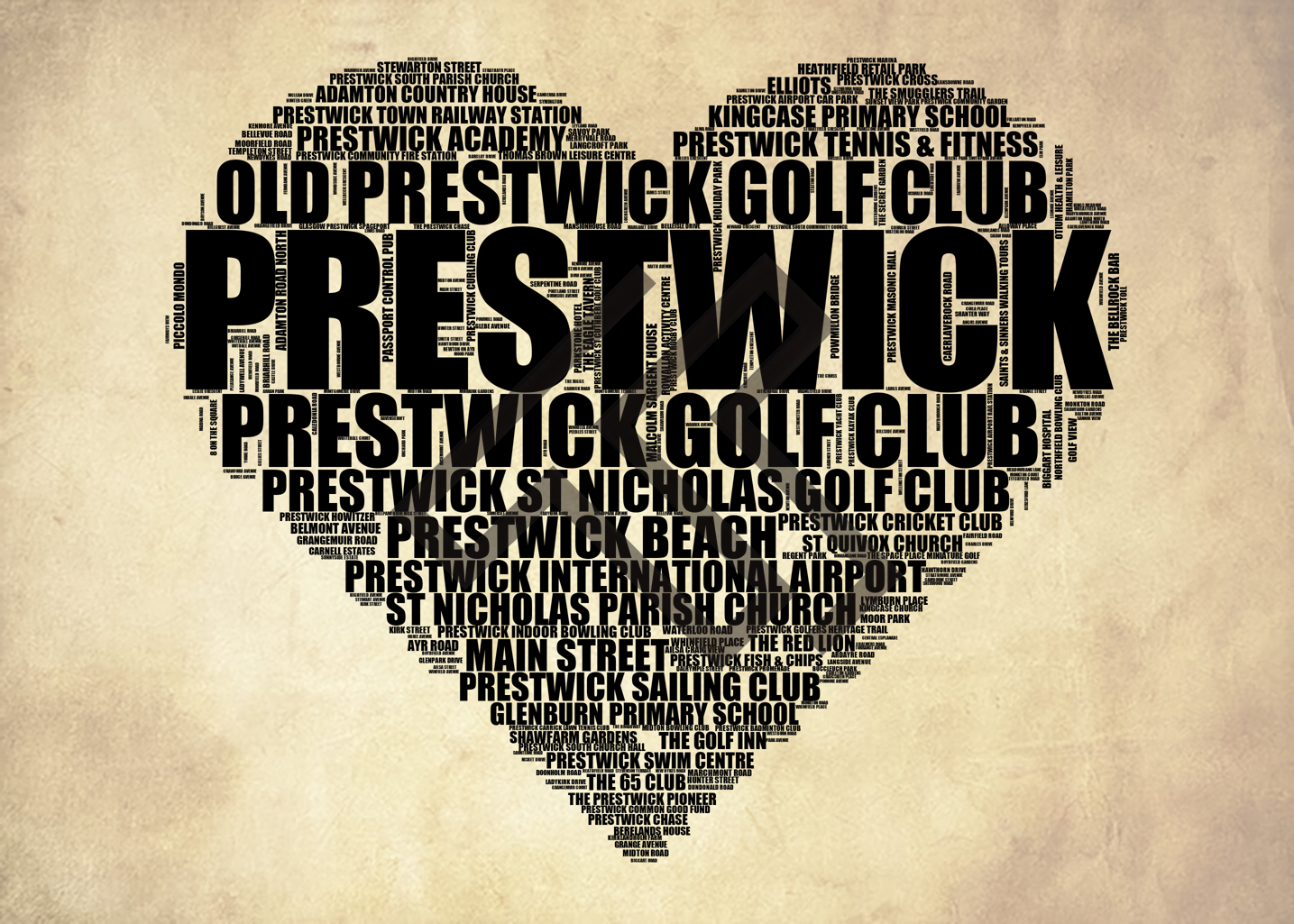 Prestwick - Premium Typographic Word Cloud Prints, Posters & Gifts