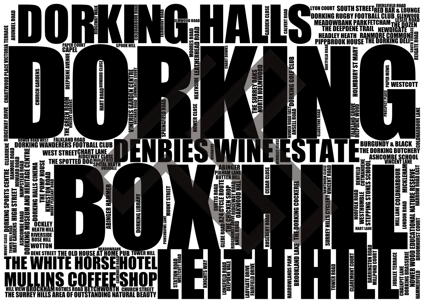 Dorking - Premium Typographic Word Cloud Prints, Posters & Gifts