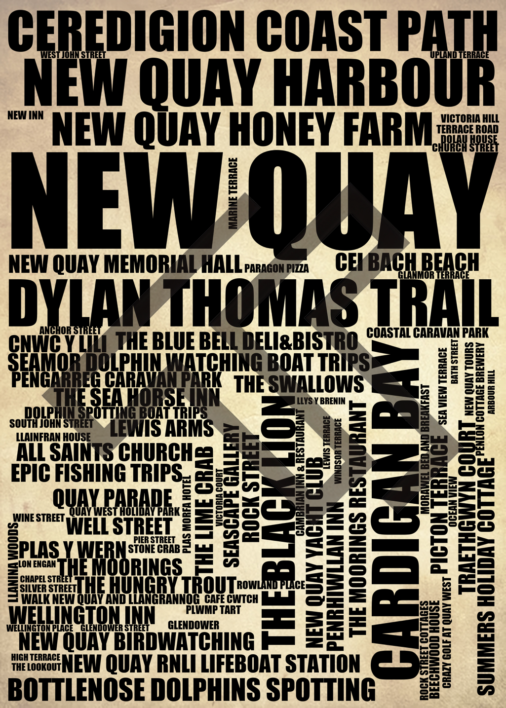 New Quay - Premium Typographic Word Cloud Prints, Posters & Gifts