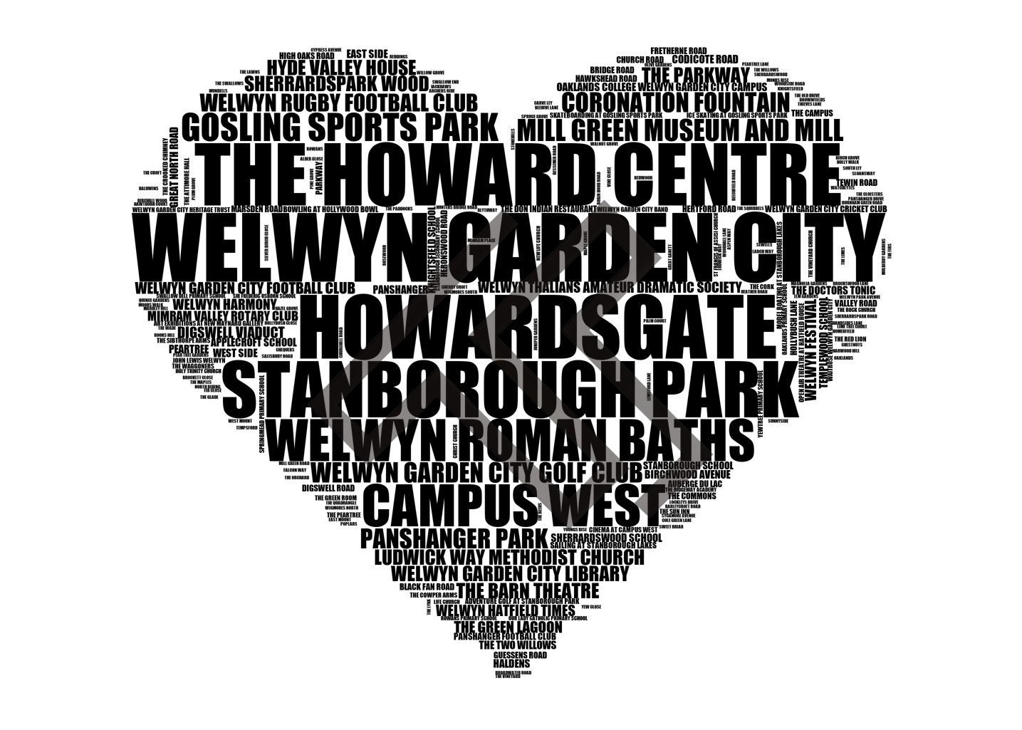 Welwyn Garden City - Premium Typographic Word Cloud Prints, Posters & Gifts