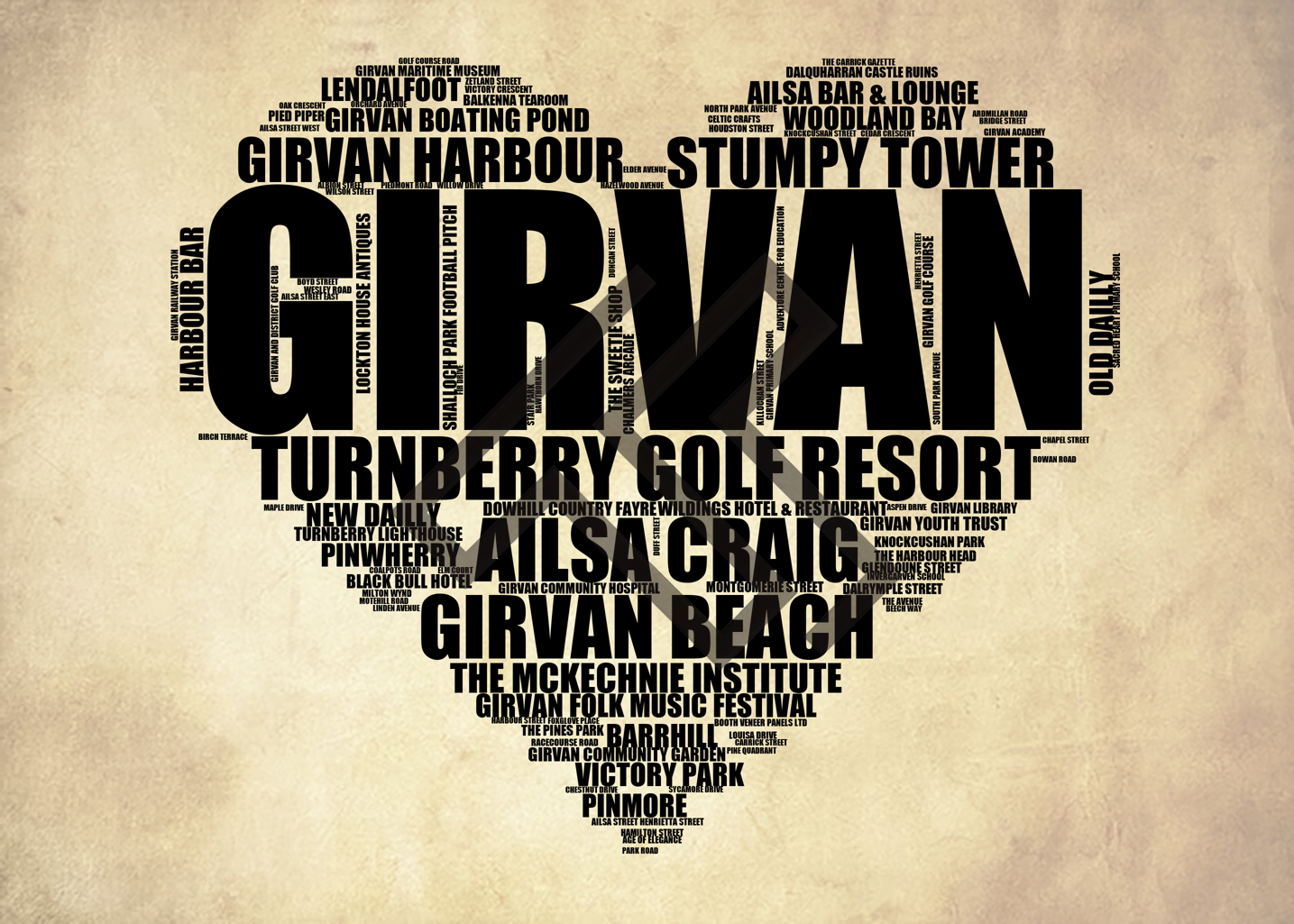 Girvan - Premium Typographic Word Cloud Prints, Posters & Gifts