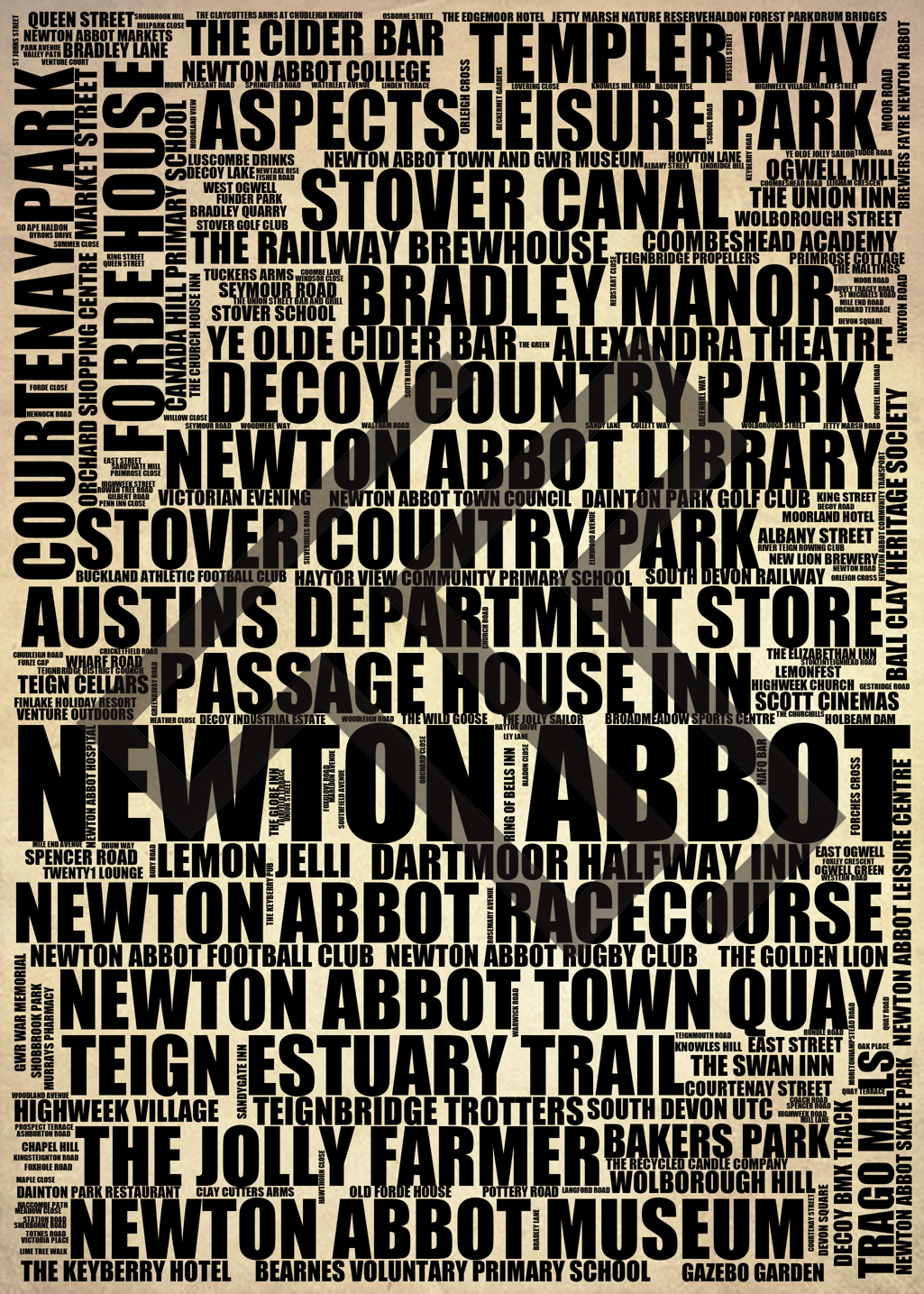 Newton Abbot - Premium Typographic Word Cloud Prints, Posters & Gifts