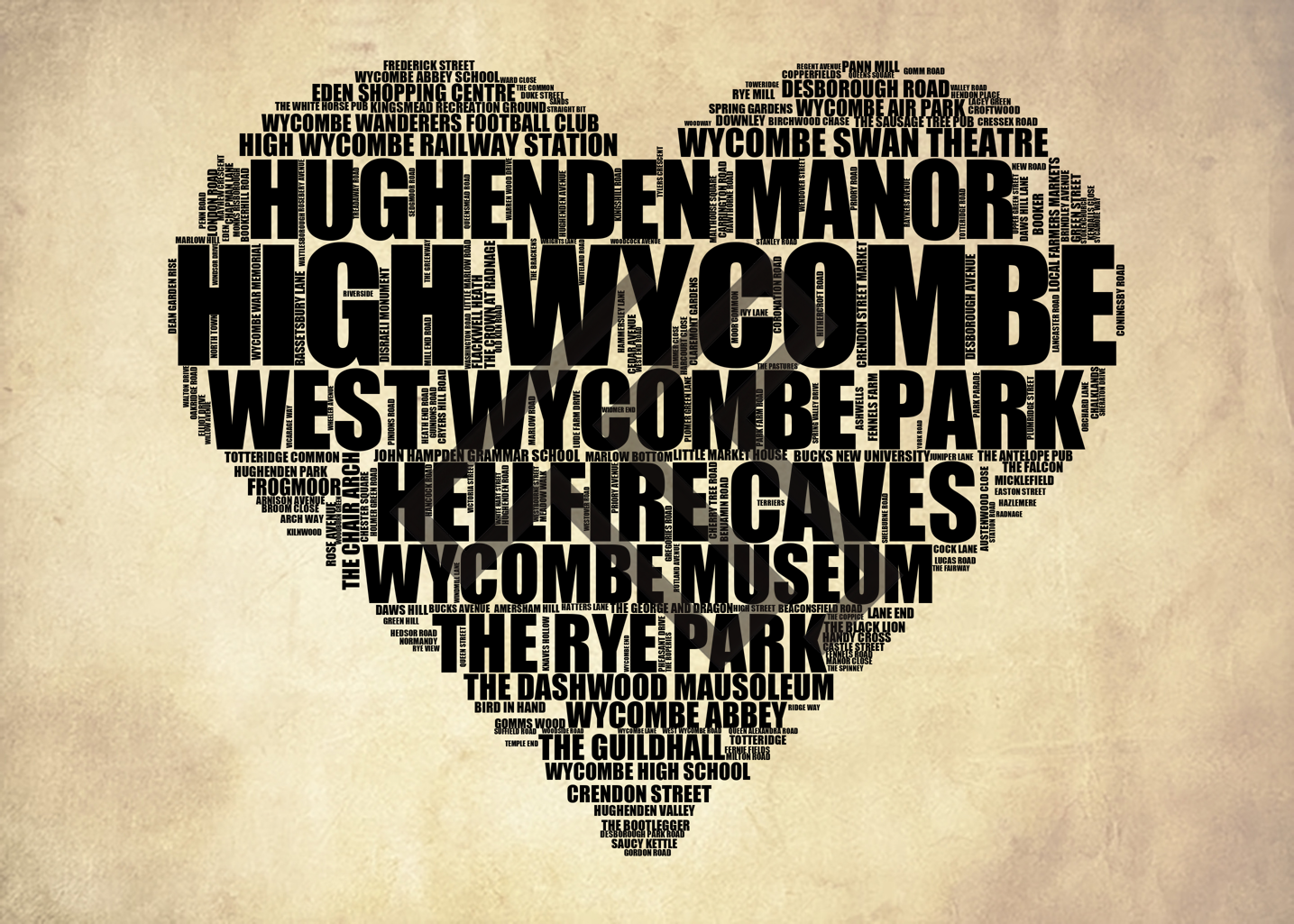 High Wycombe - Premium Typographic Word Cloud Prints, Posters & Gifts