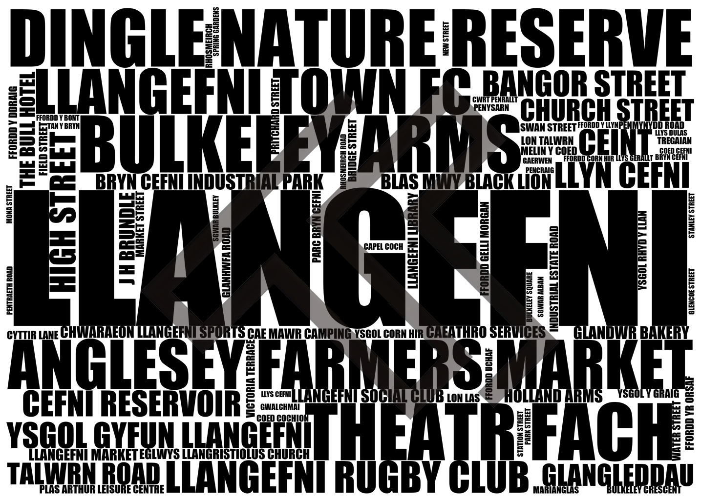 Llangefni - Premium Typographic Word Cloud Prints, Posters & Gifts