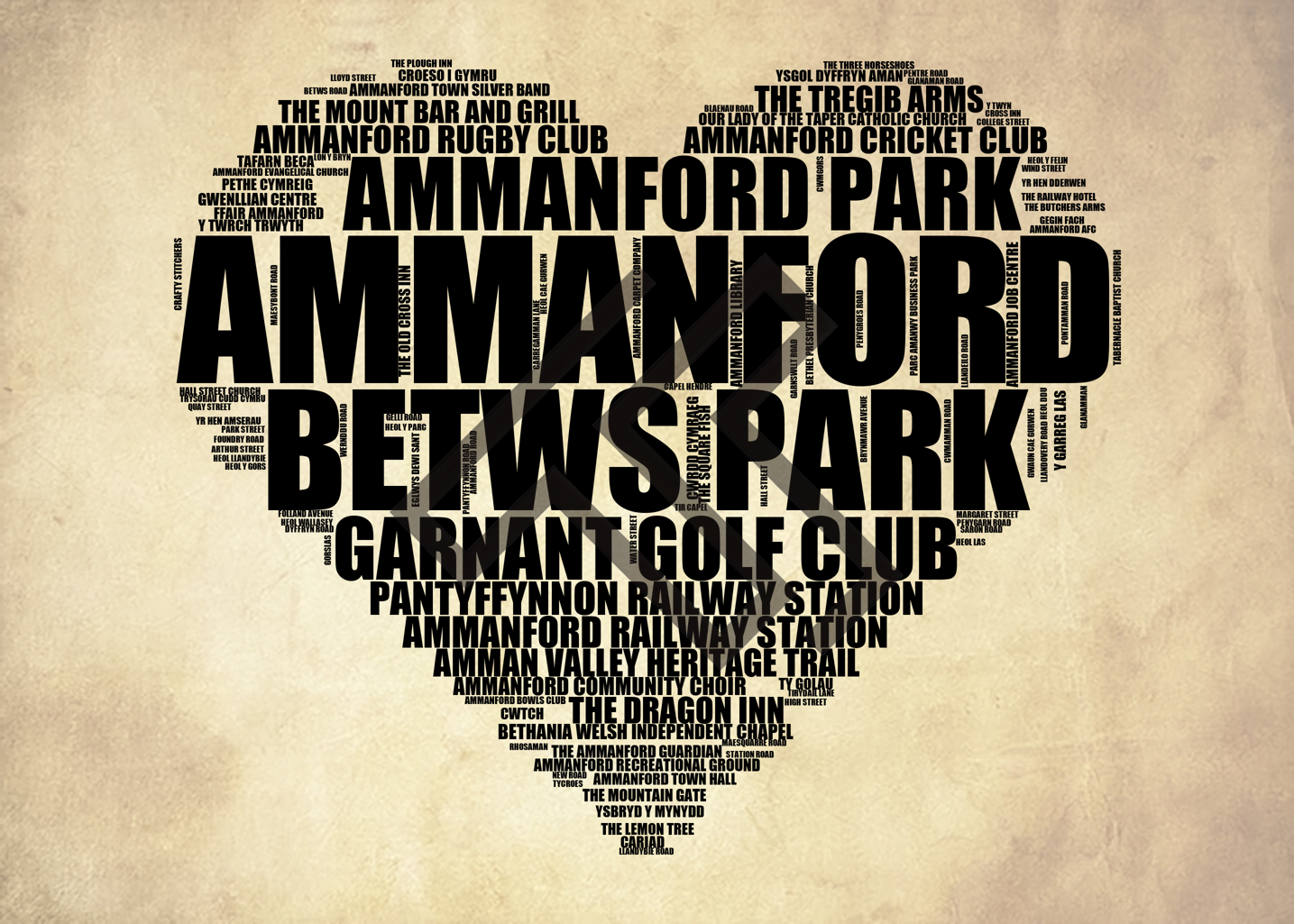 Ammanford - Premium Typographic Word Cloud Prints, Posters & Gifts