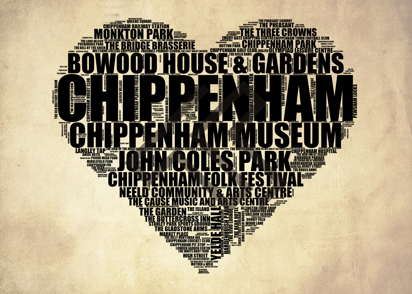 Chippenham - Premium Typographic Word Cloud Prints, Posters & Gifts