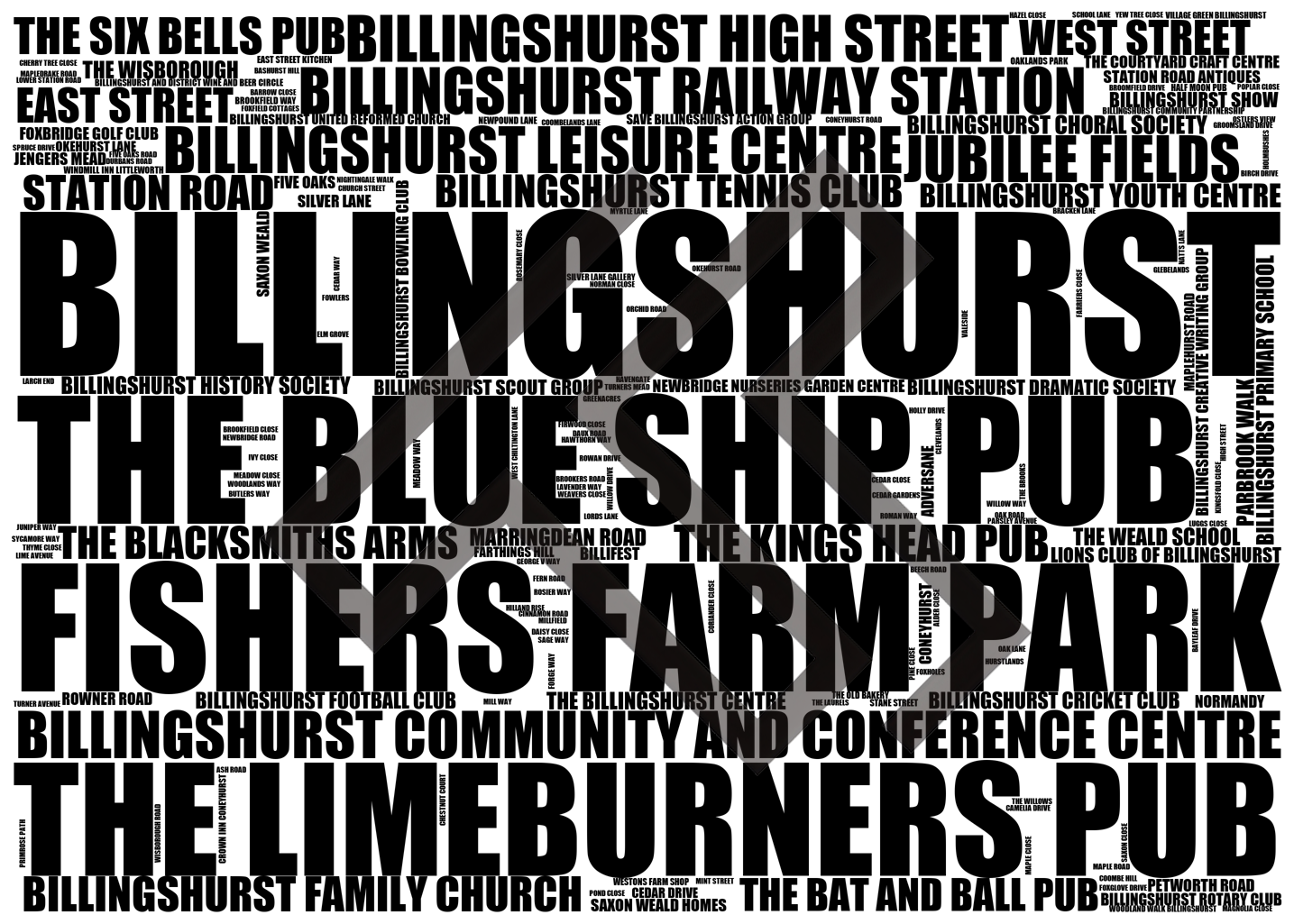 Billingshurst - Premium Typographic Word Cloud Prints, Posters & Gifts