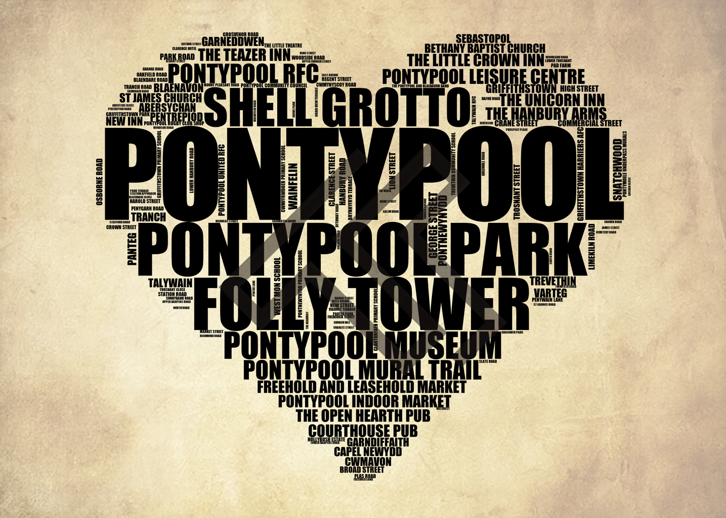 Pontypool - Premium Typographic Word Cloud Prints, Posters & Gifts