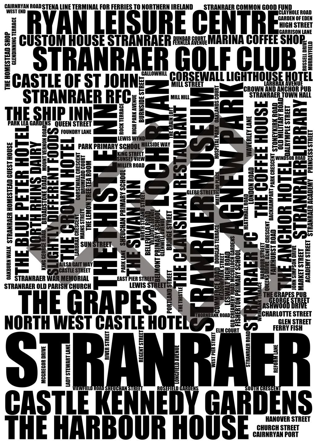 Stranraer - Premium Typographic Word Cloud Prints, Posters & Gifts
