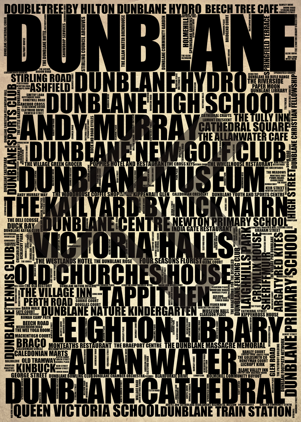 Dunblane - Premium Typographic Word Cloud Prints, Posters & Gifts