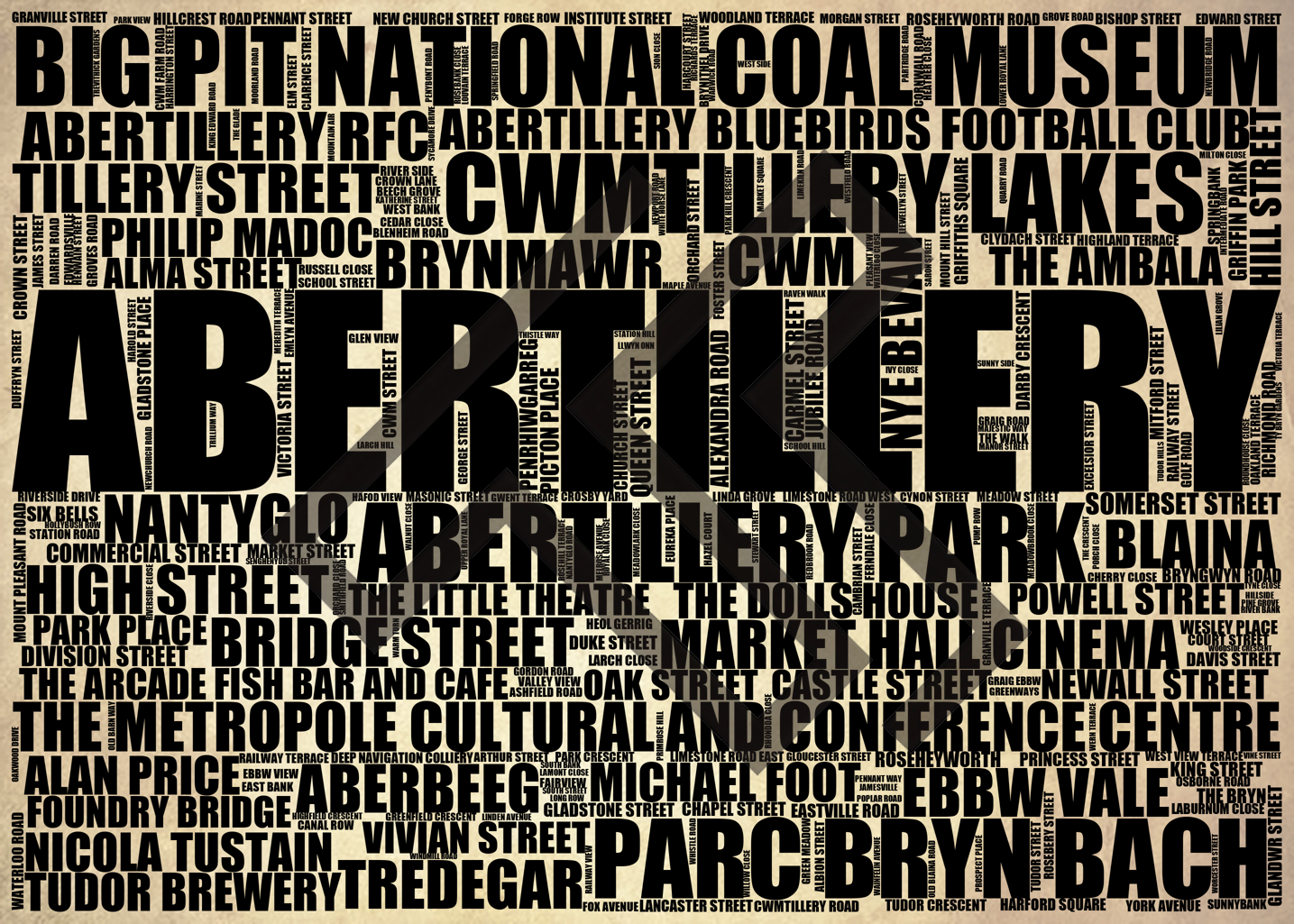 Abertillery - Premium Typographic Word Cloud Prints, Posters & Gifts