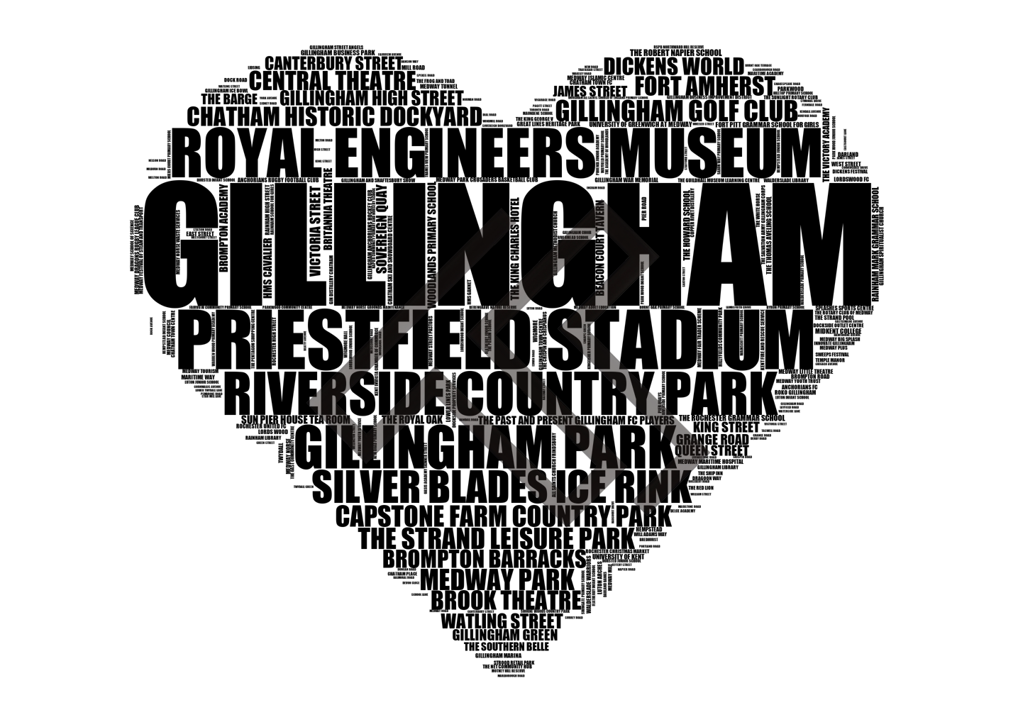 Gillingham - Premium Typographic Word Cloud Prints, Posters & Gifts