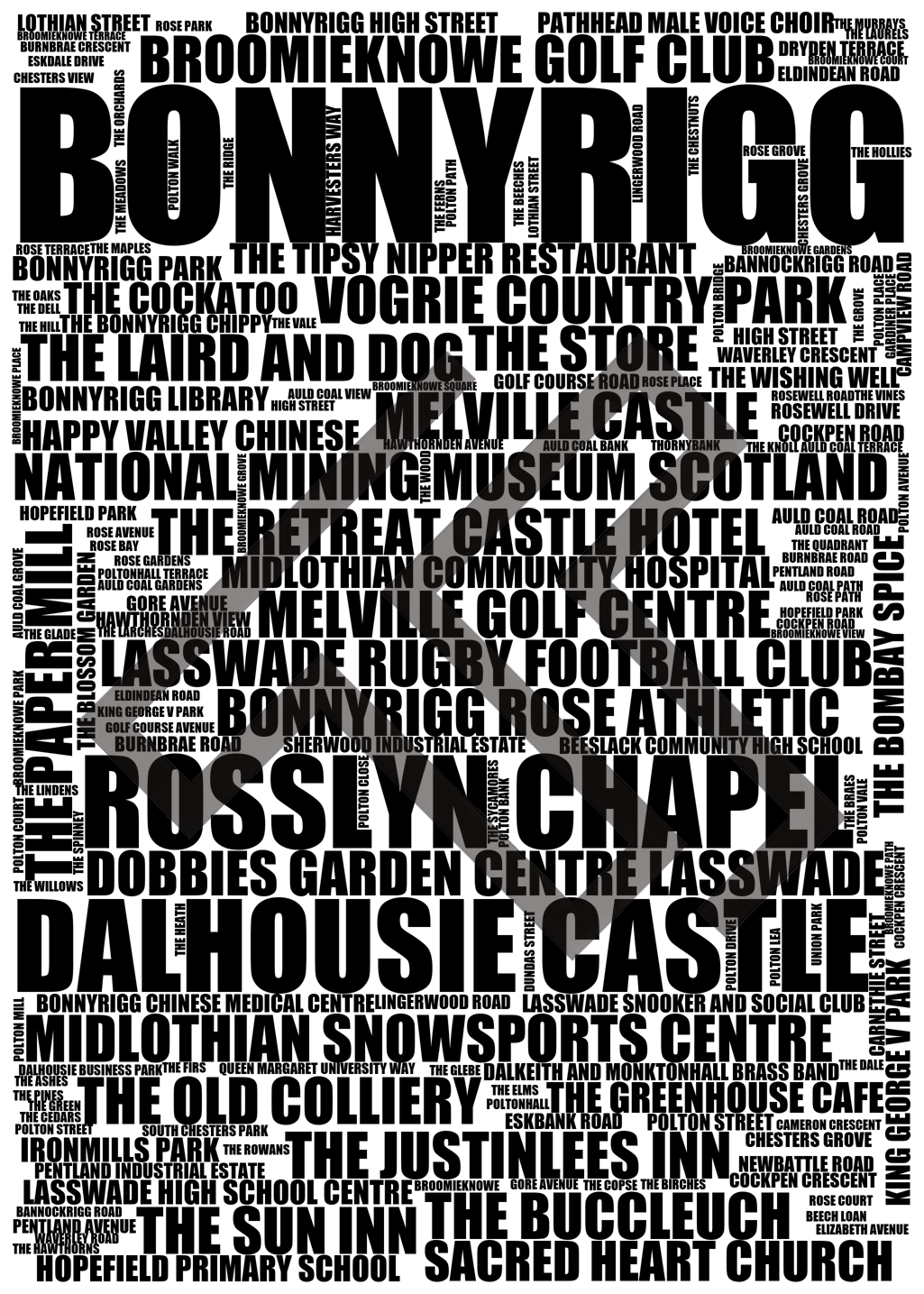 Bonnyrigg - Premium Typographic Word Cloud Prints, Posters & Gifts