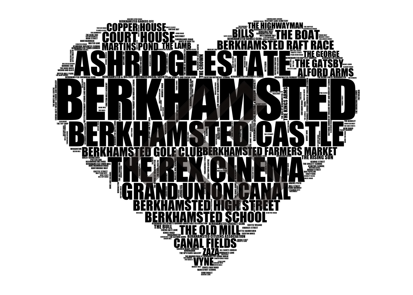 Berkhamsted - Premium Typographic Word Cloud Prints, Posters & Gifts
