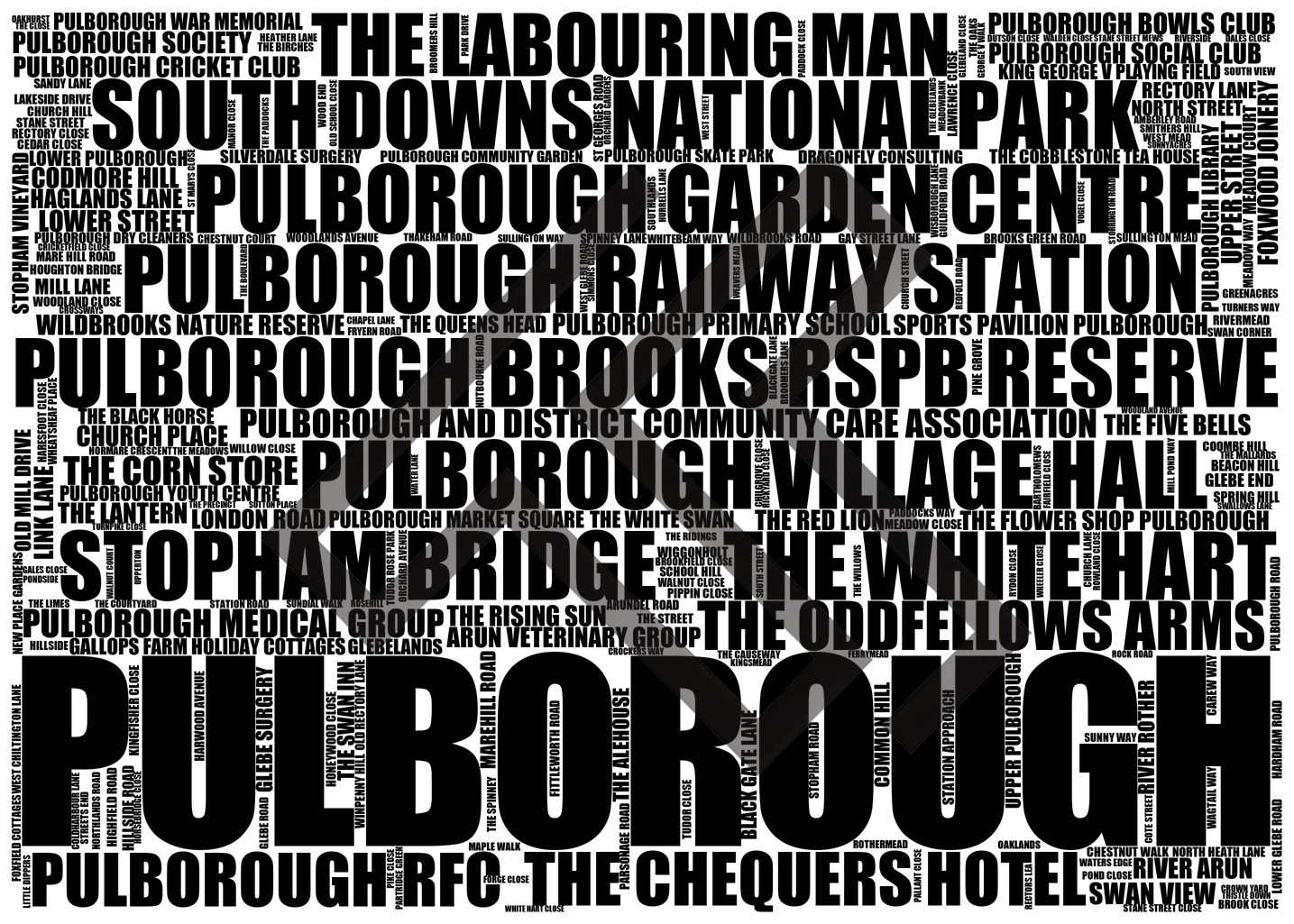 Pulborough - Premium Typographic Word Cloud Prints, Posters & Gifts