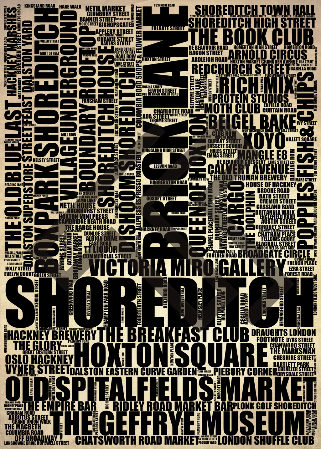 Shoreditch - Premium Typographic Word Cloud Prints, Posters & Gifts