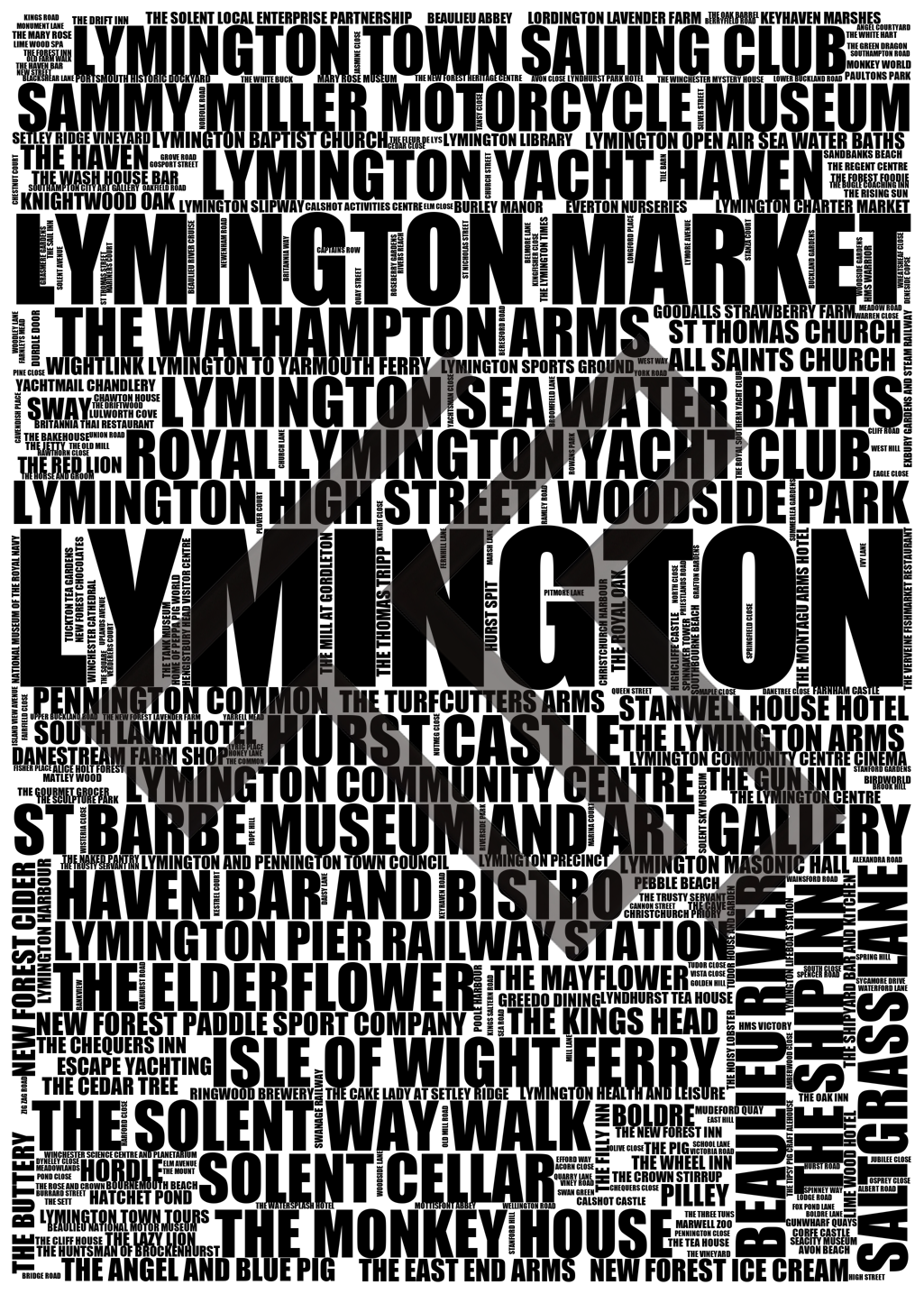 Lymington - Premium Typographic Word Cloud Prints, Posters & Gifts