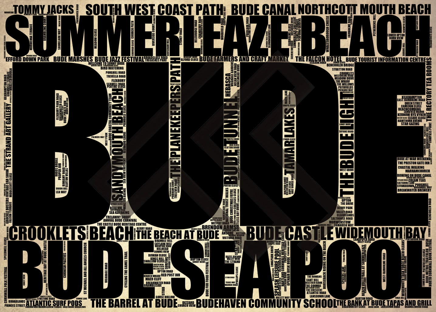 Bude - Premium Typographic Word Cloud Prints, Posters & Gifts