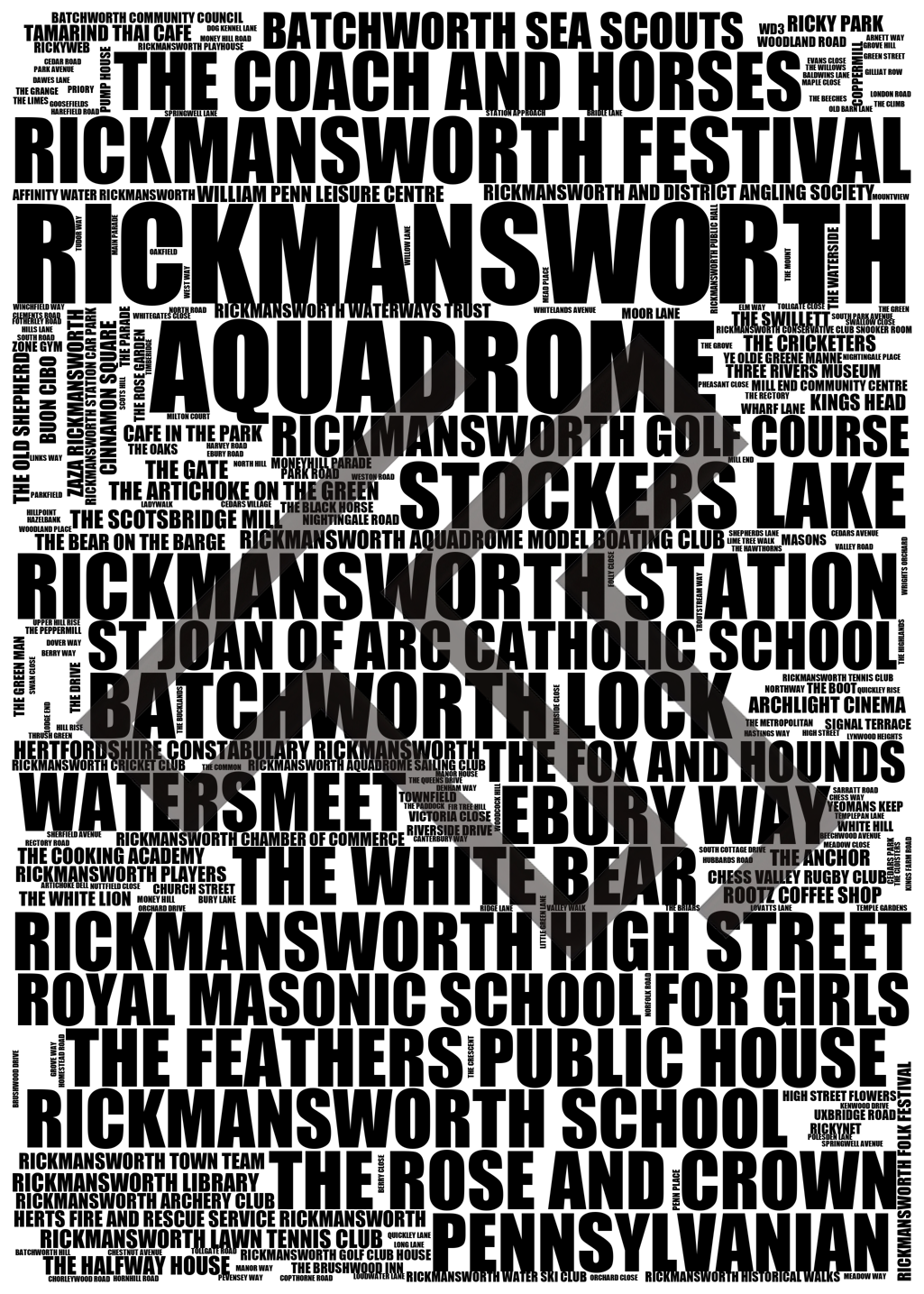 Rickmansworth - Premium Typographic Word Cloud Prints, Posters & Gifts