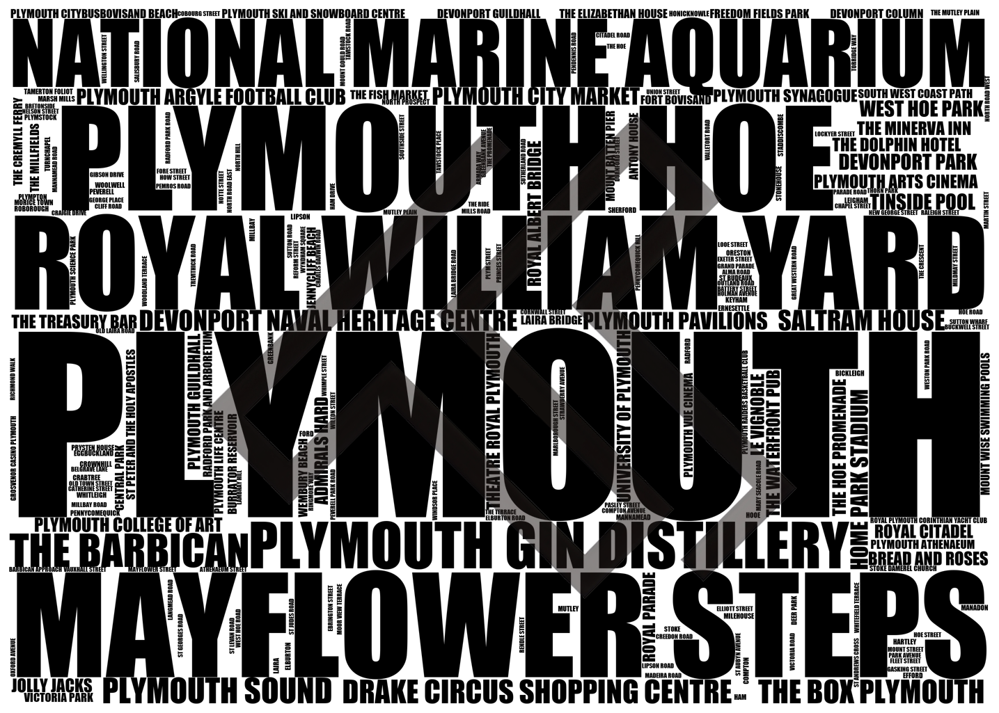 Plymouth - Premium Typographic Word Cloud Prints, Posters & Gifts