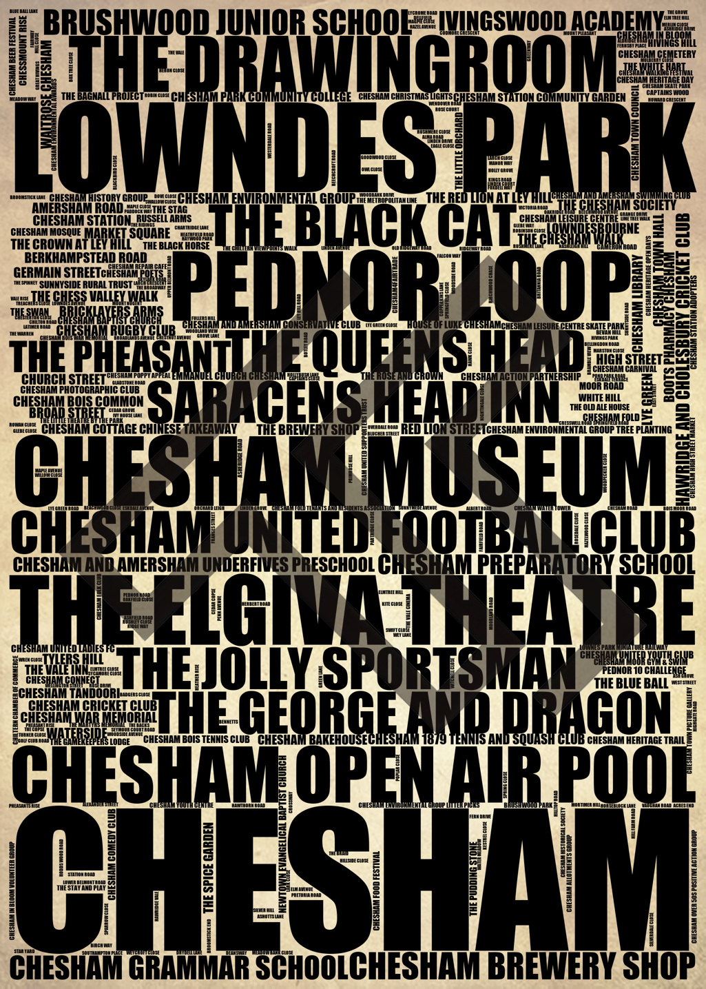 Chesham - Premium Typographic Word Cloud Prints, Posters & Gifts