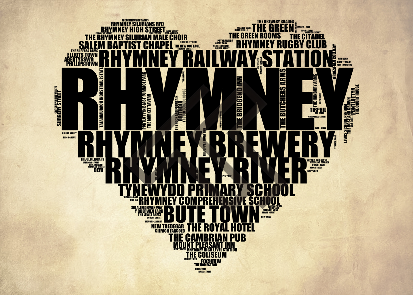 Rhymney - Premium Typographic Word Cloud Prints, Posters & Gifts