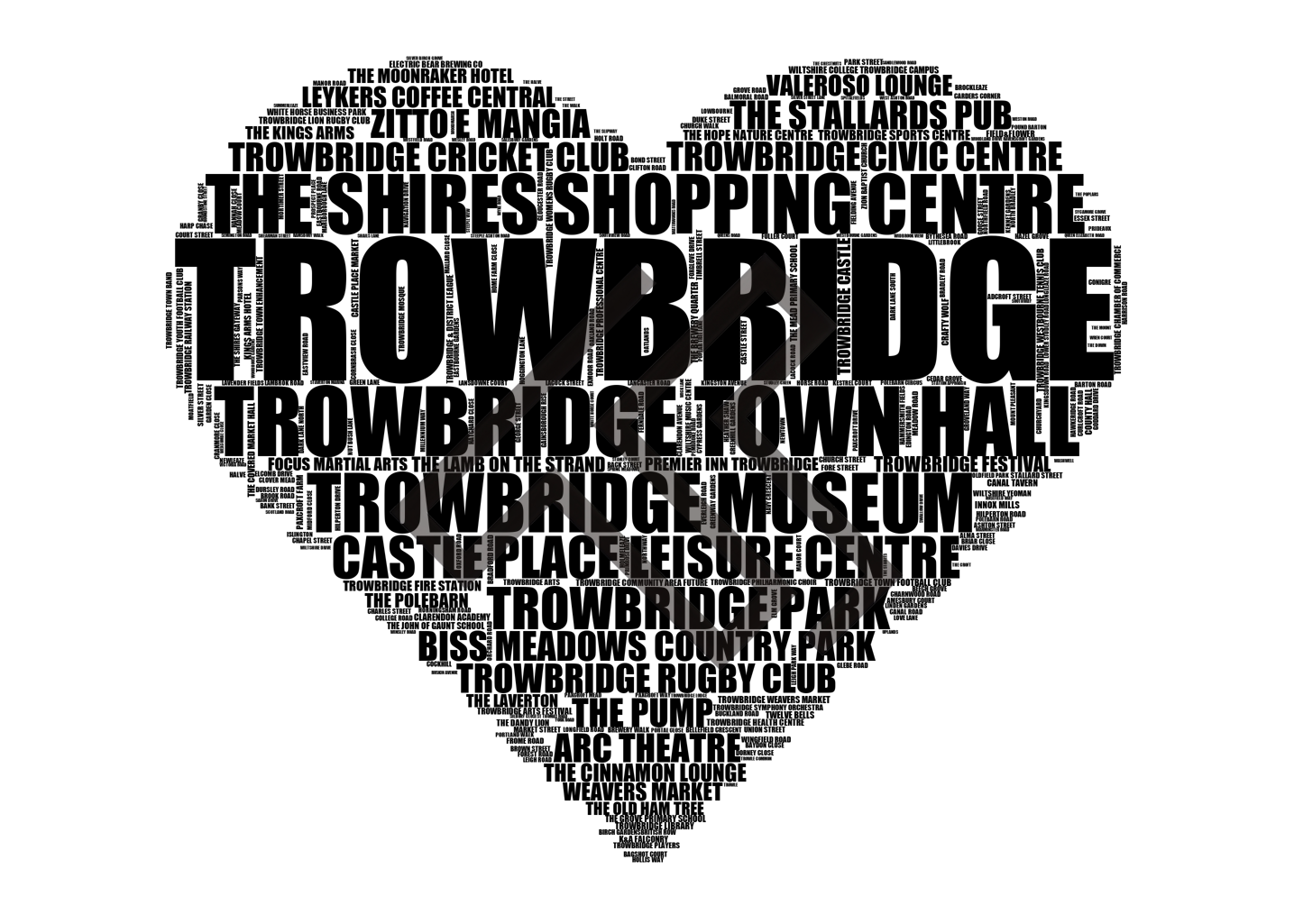 Trowbridge - Premium Typographic Word Cloud Prints, Posters & Gifts